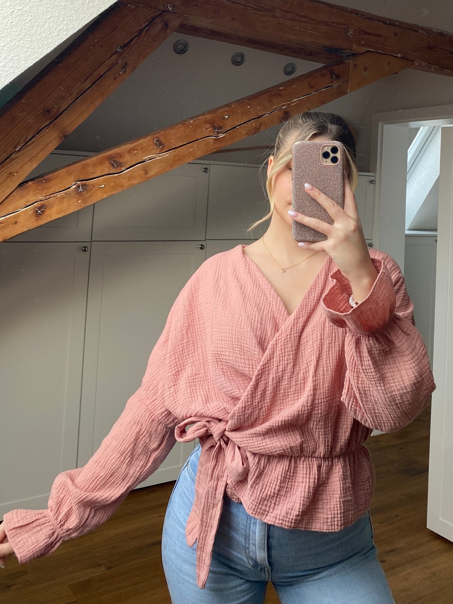 Musselin Wickelbluse - peachy