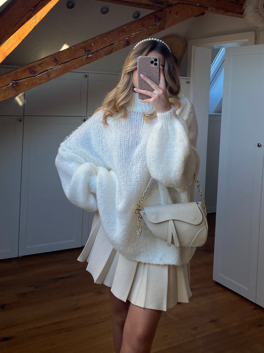 Cozy long Strickpullover - Weiß