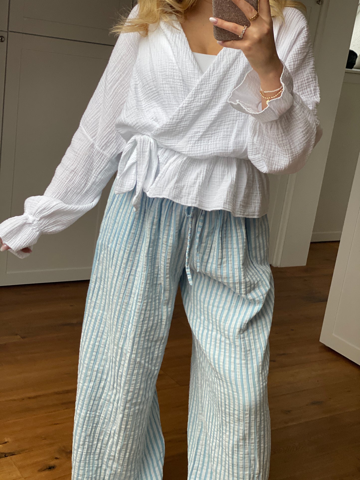 Sofia Musselin Streifen Hose - Blau