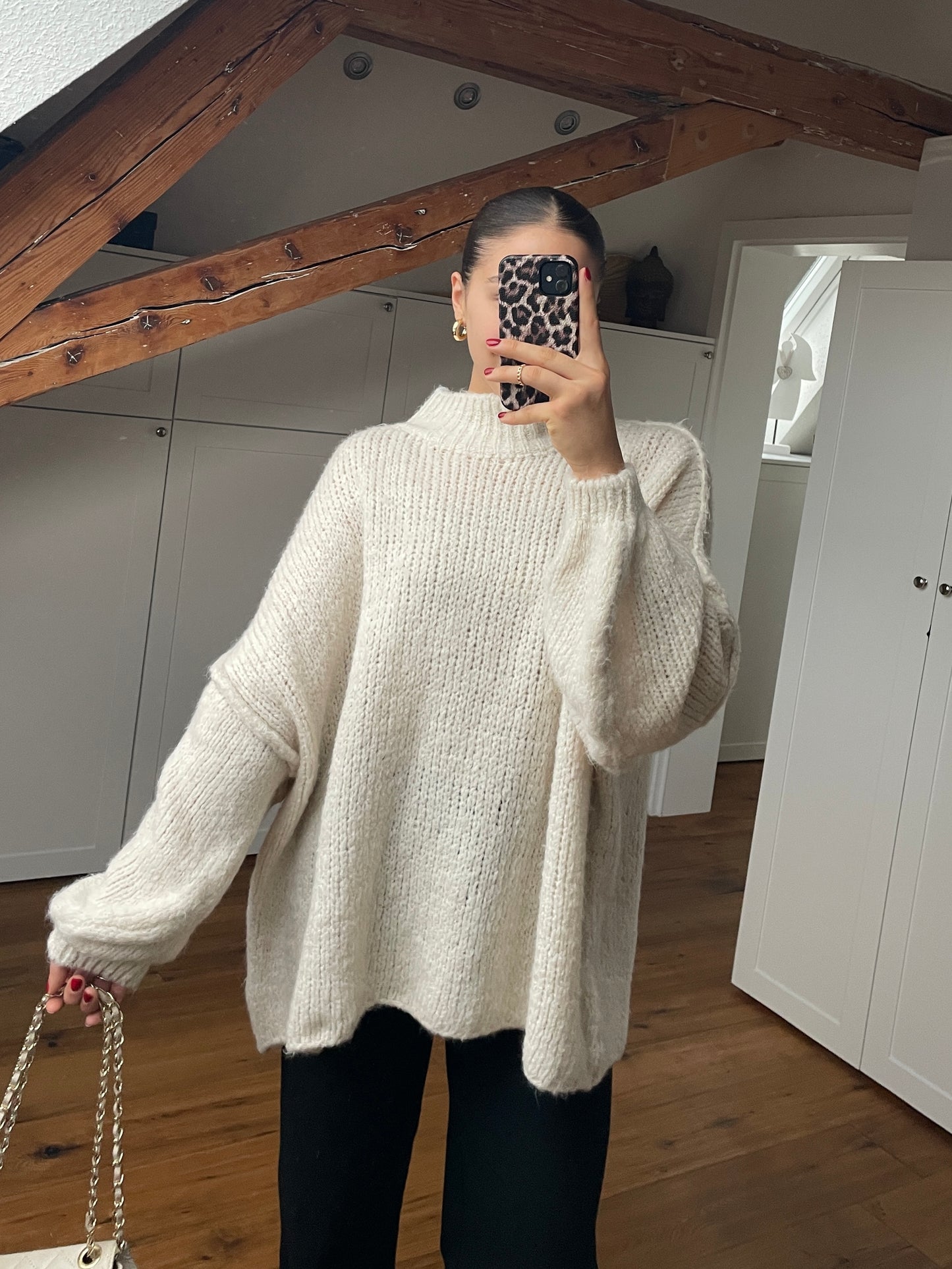 Cozy long Strickpullover - Creme