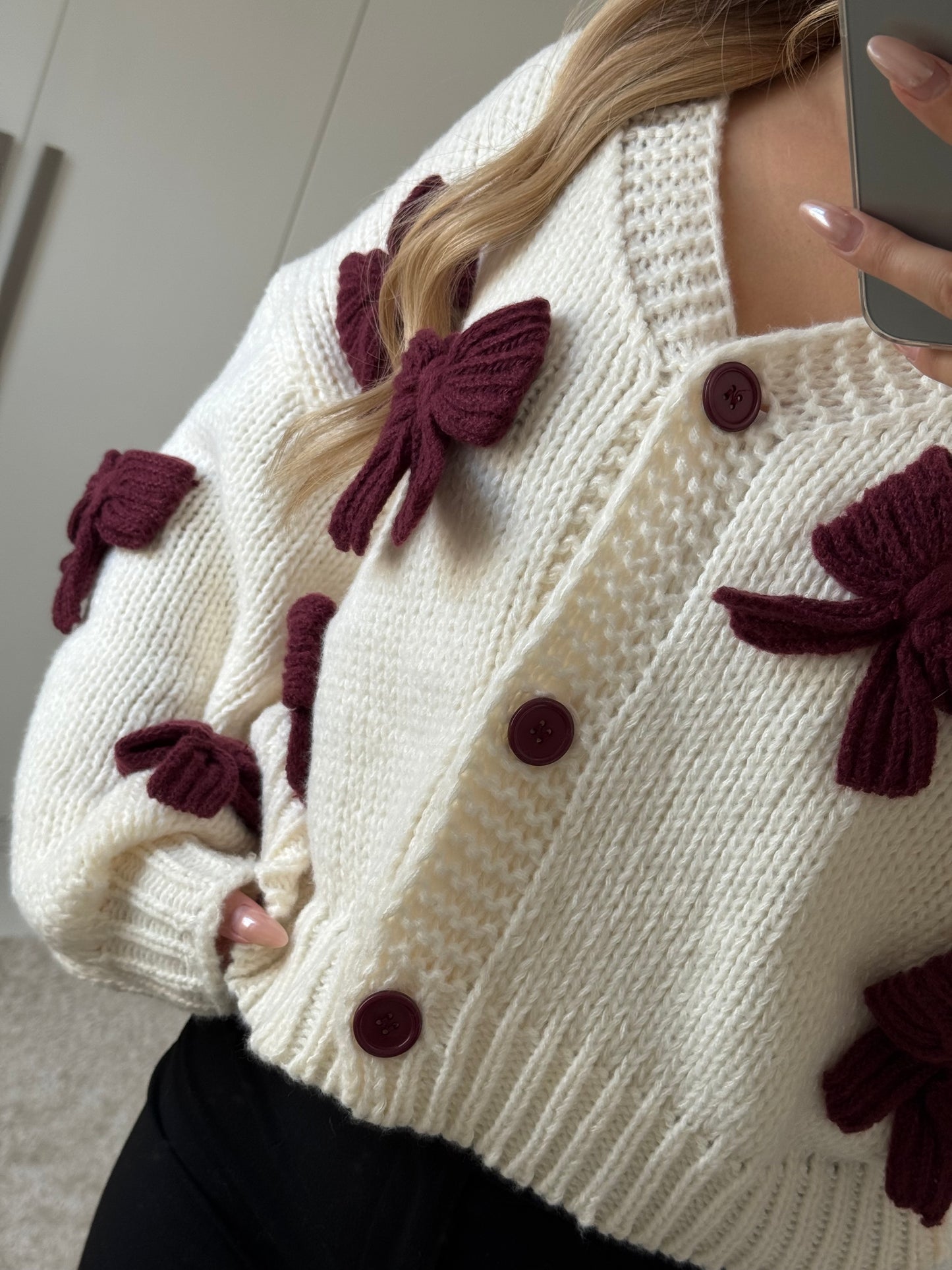 Bows Cardigan Burgundy