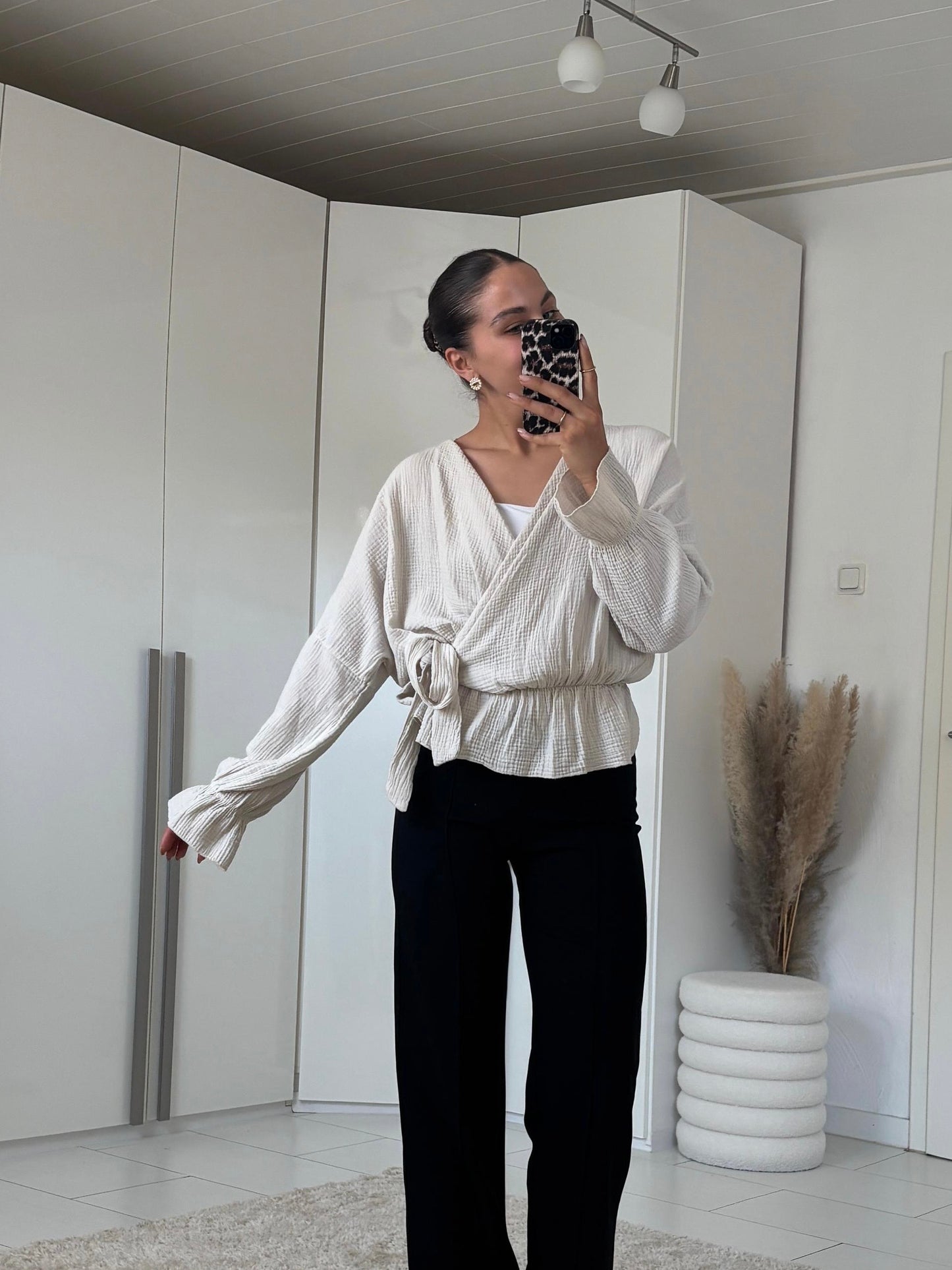Musselin Wickelbluse - beige