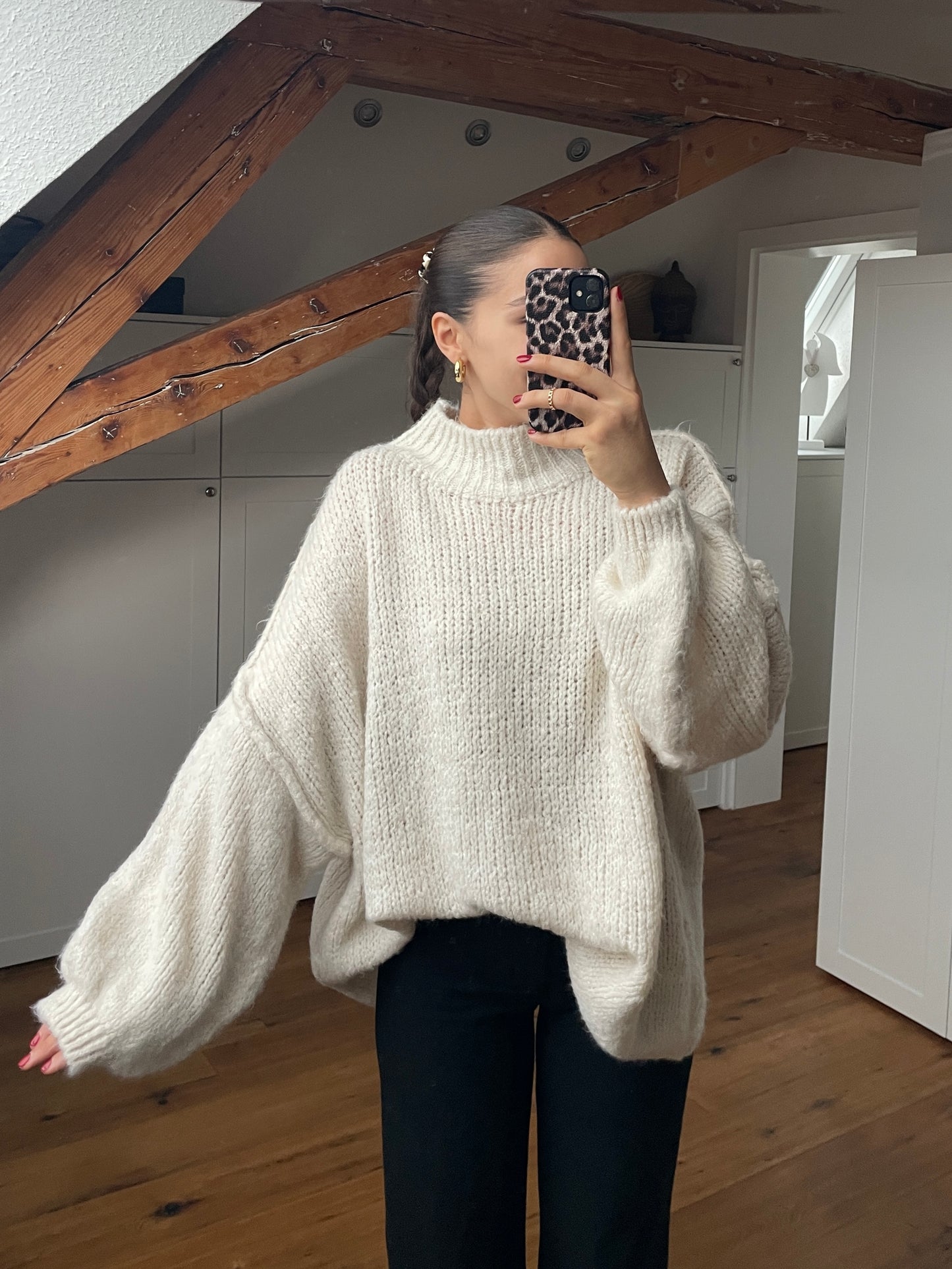Cozy long Strickpullover - Creme