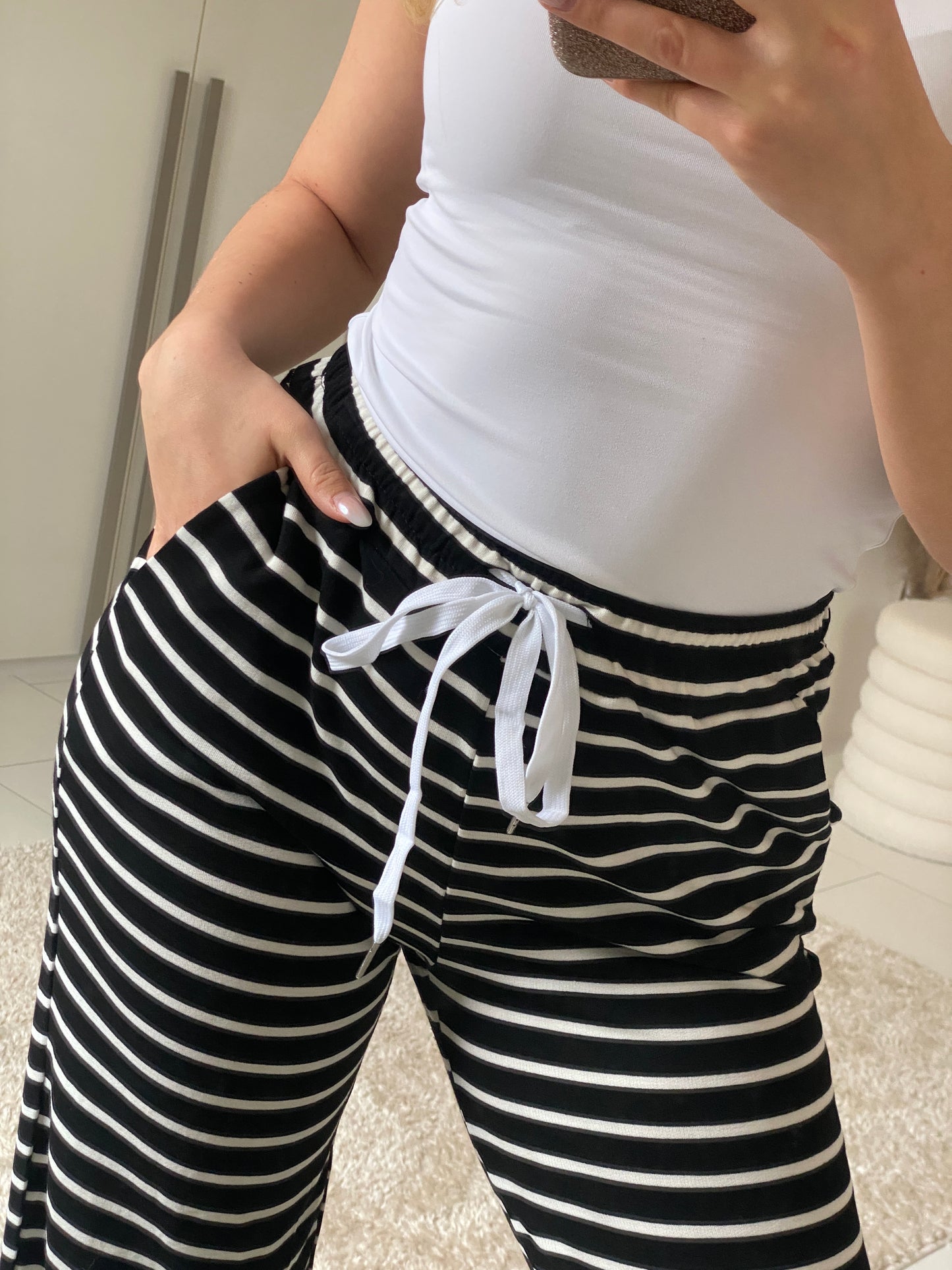 Streifen Lounge Hose - schwarz