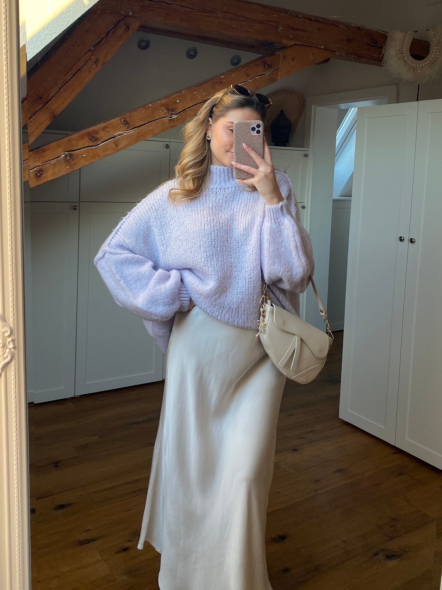 Cozy long Strickpullover - Flieder