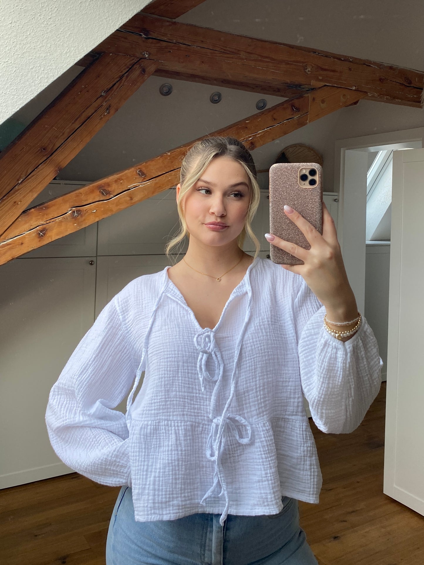 Ava Musselin Bluse - weiß