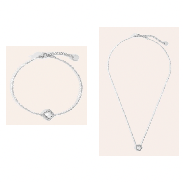 Halskette + Armband Diamond Klee Silber