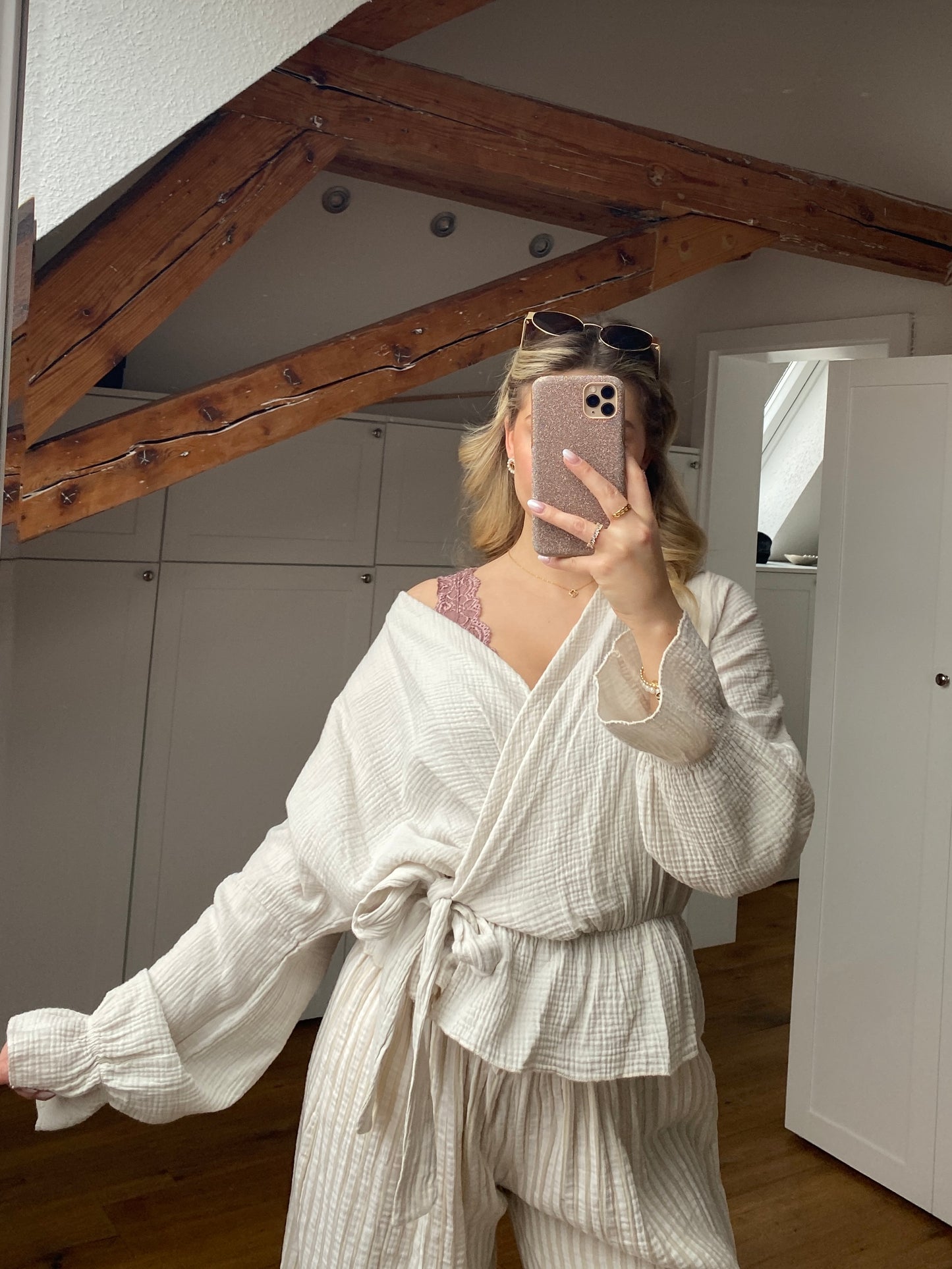 Musselin Wickelbluse - beige
