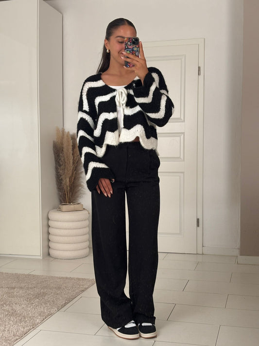 Wave Cardigan schwarz-weiß