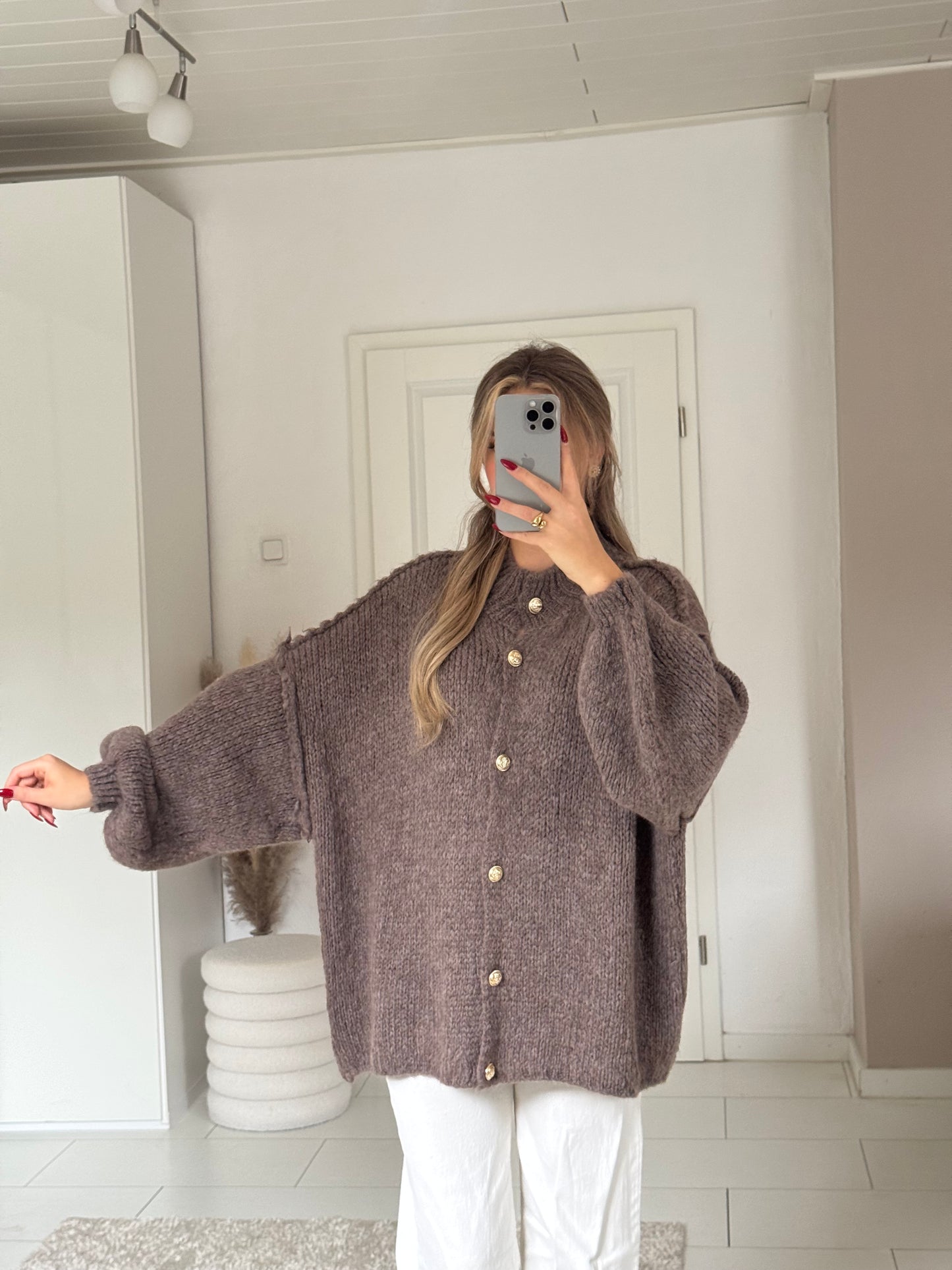 Cozy long Strickjacke - Hellbraun