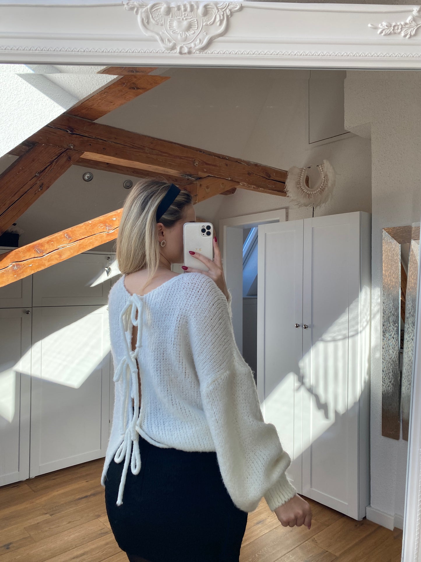 Schleifchen Strickjacke - weiß