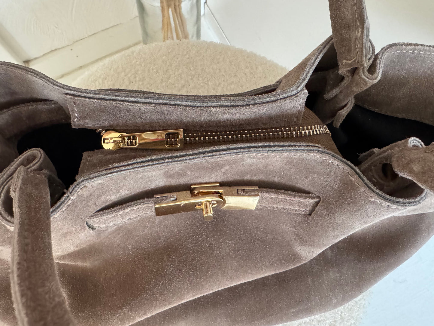 Wildleder Handtasche taupe