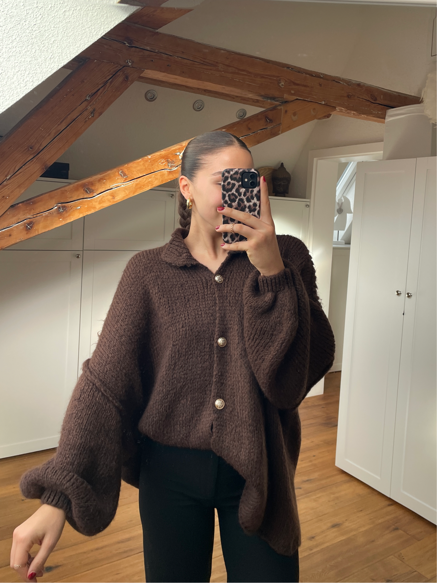 Cozy long Strickjacke - Schoko