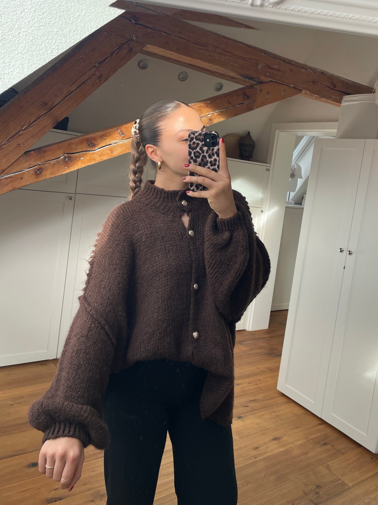 Cozy long Strickjacke - Schoko
