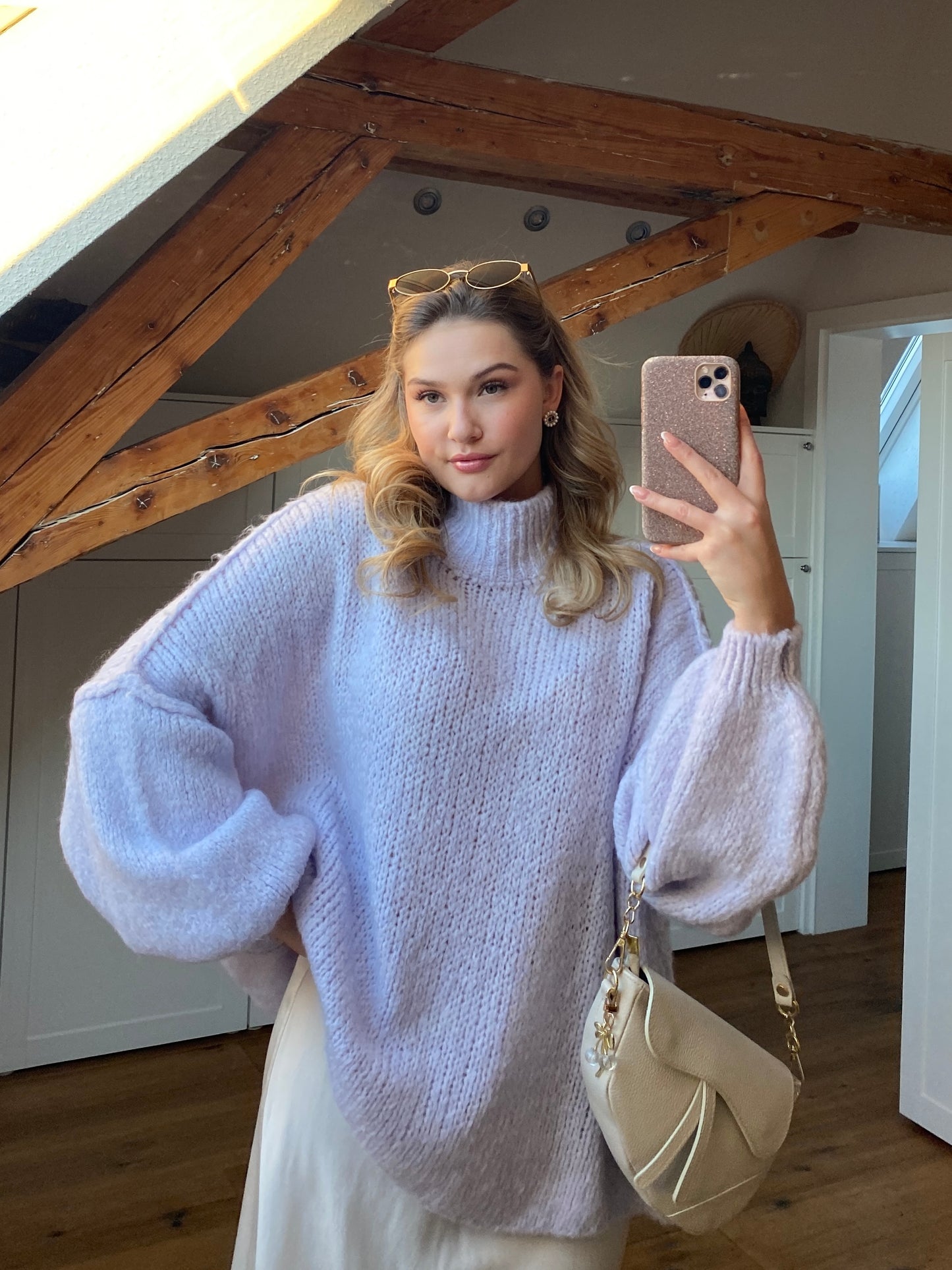 Cozy long Strickpullover - Flieder