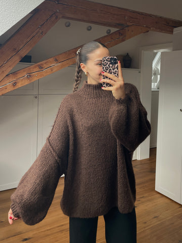 Cozy long Strickpullover - Schoko