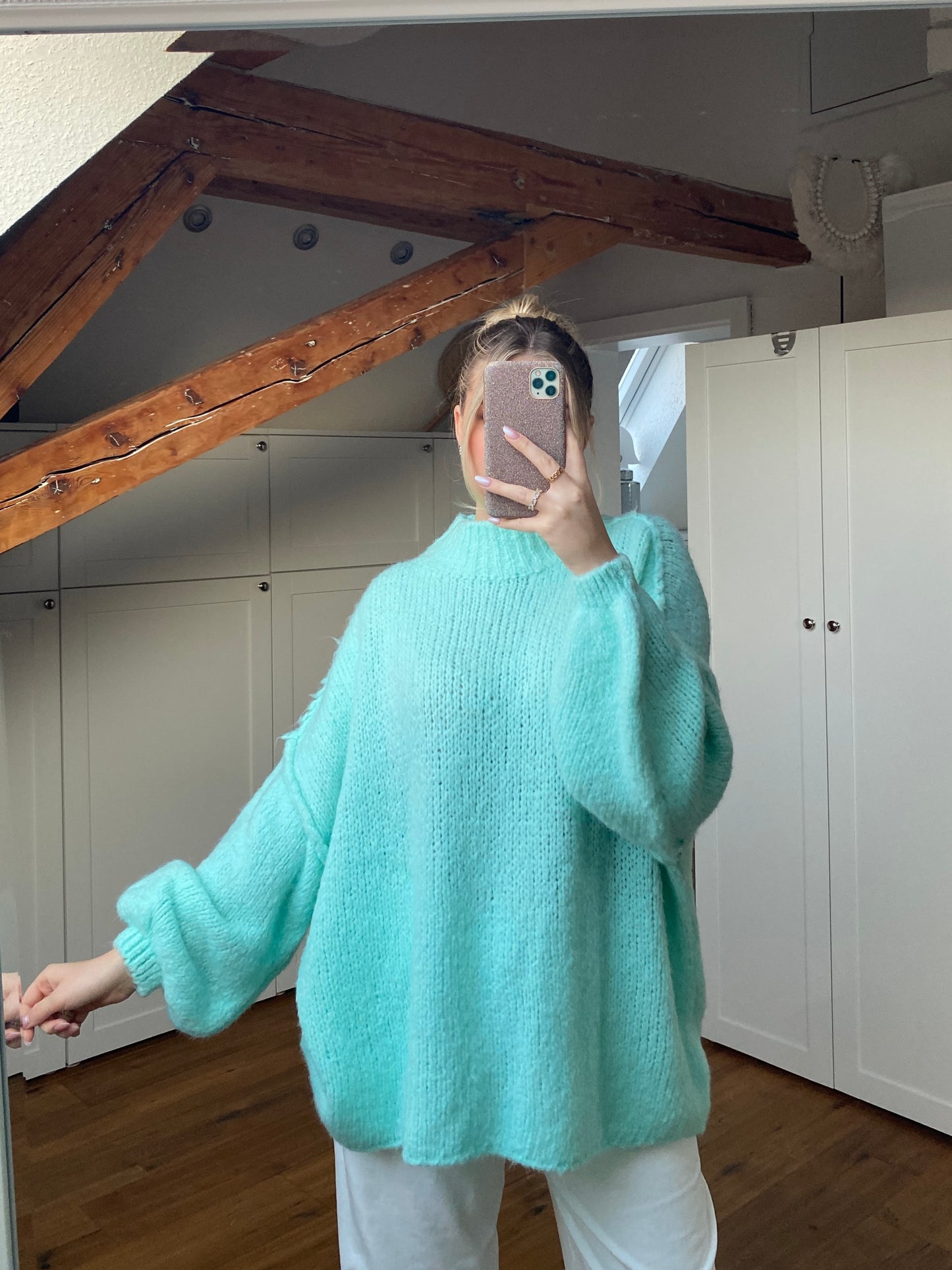 Cozy long Strickpullover - Türkis