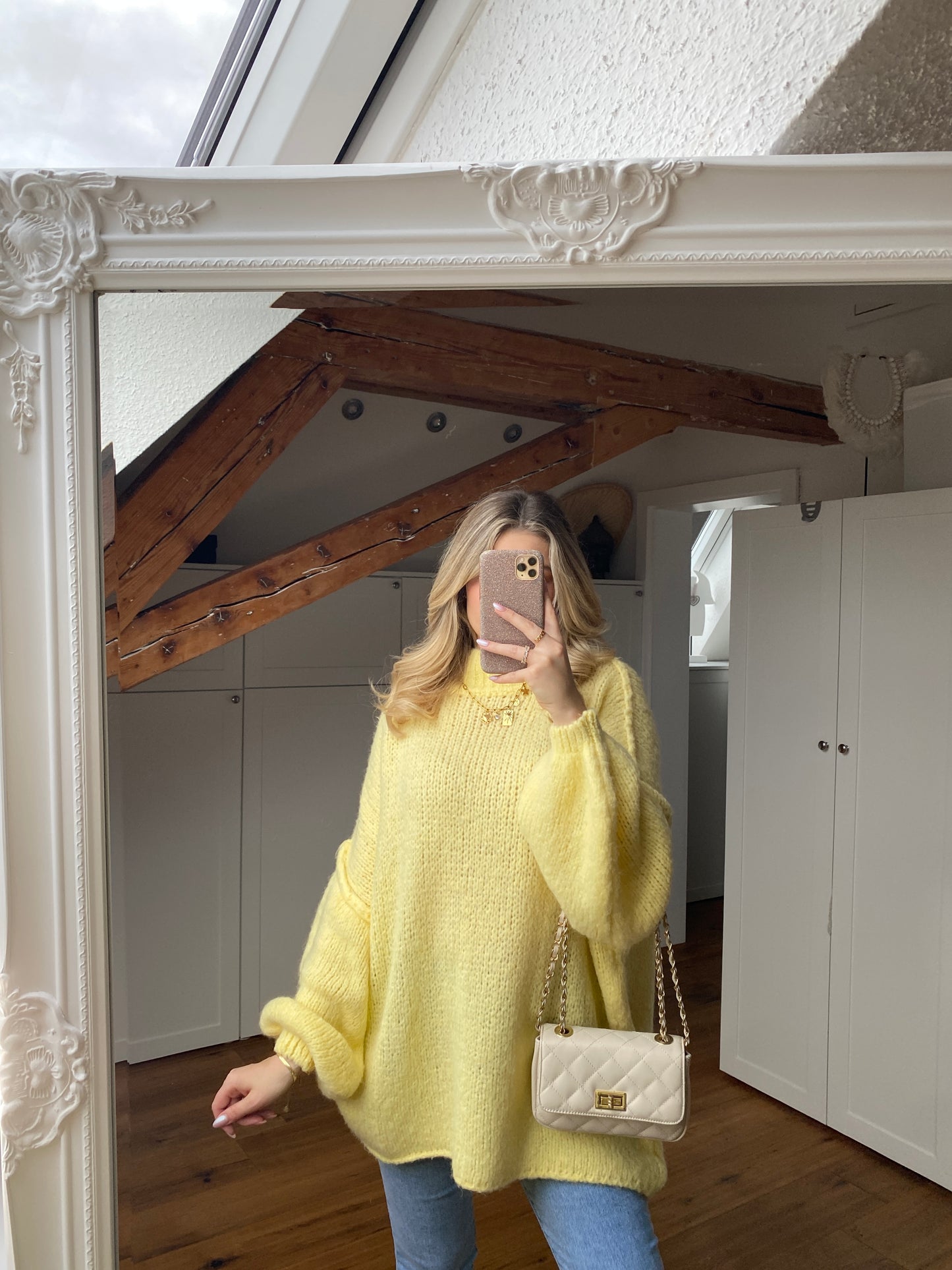Cozy long Strickpullover - butter yellow
