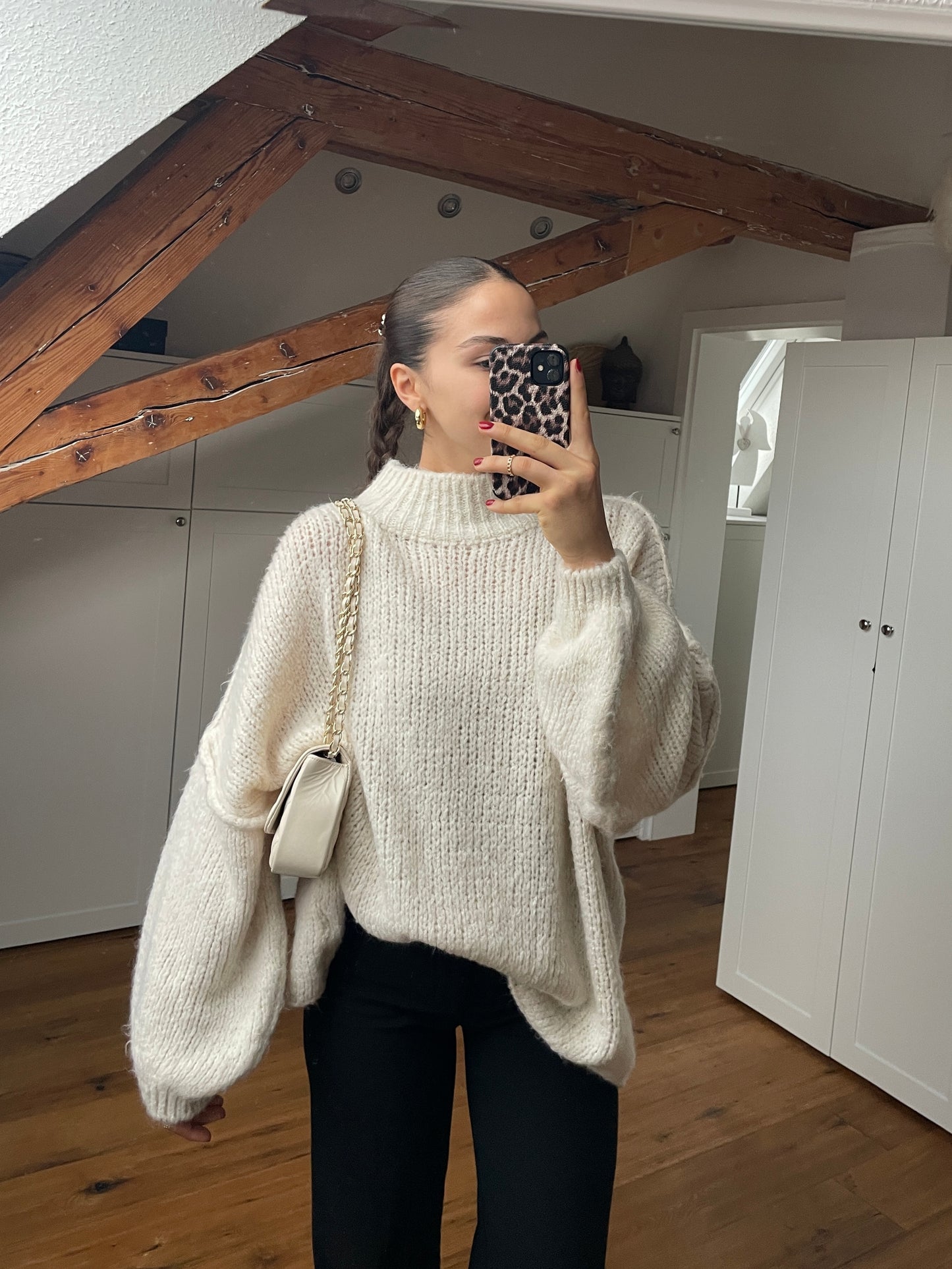 Cozy long Strickpullover - Creme