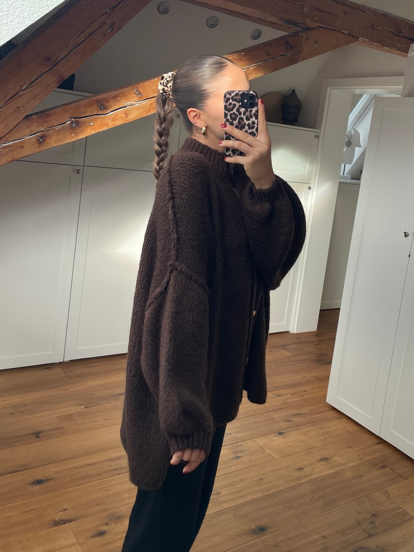 Cozy long Strickjacke - Schoko
