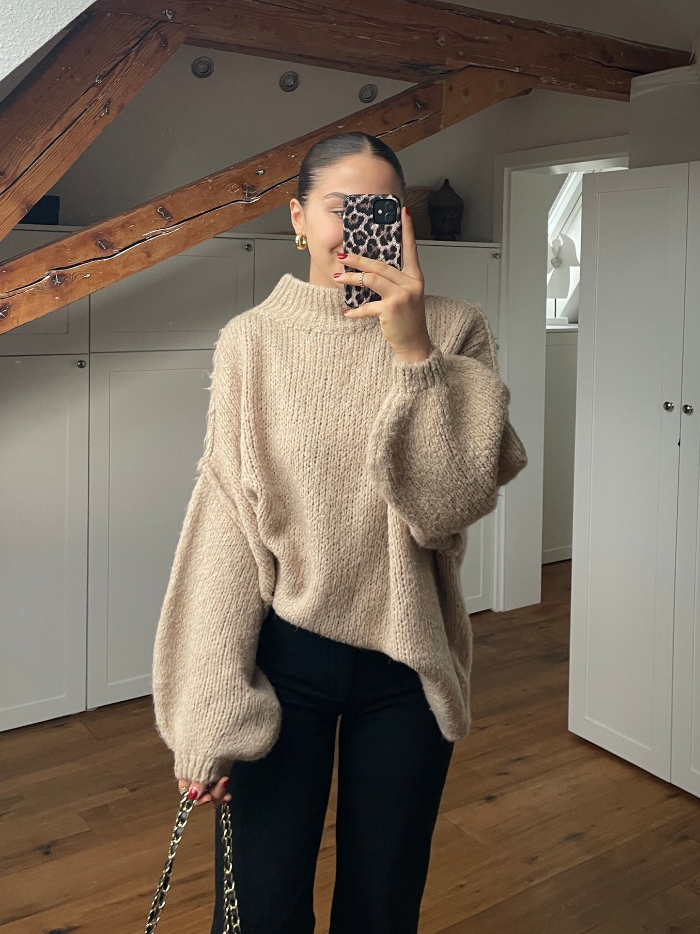 Cozy long Strickpullover - Toffee