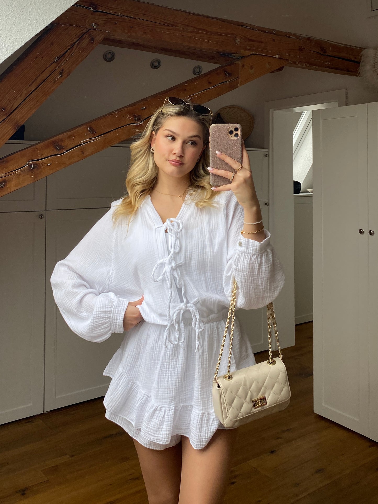 Musselin Schleifen Jumpsuit - weiß