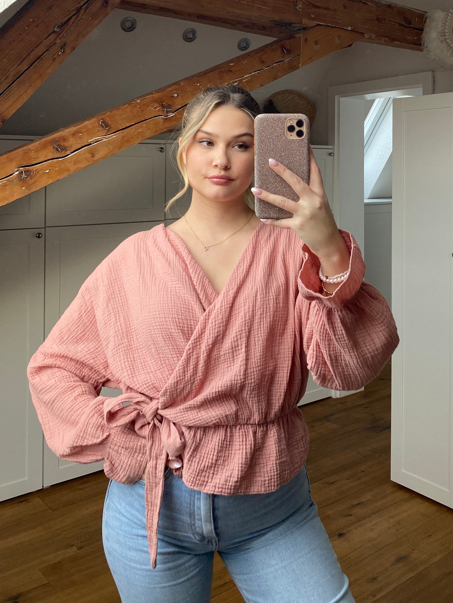 Musselin Wickelbluse - peachy