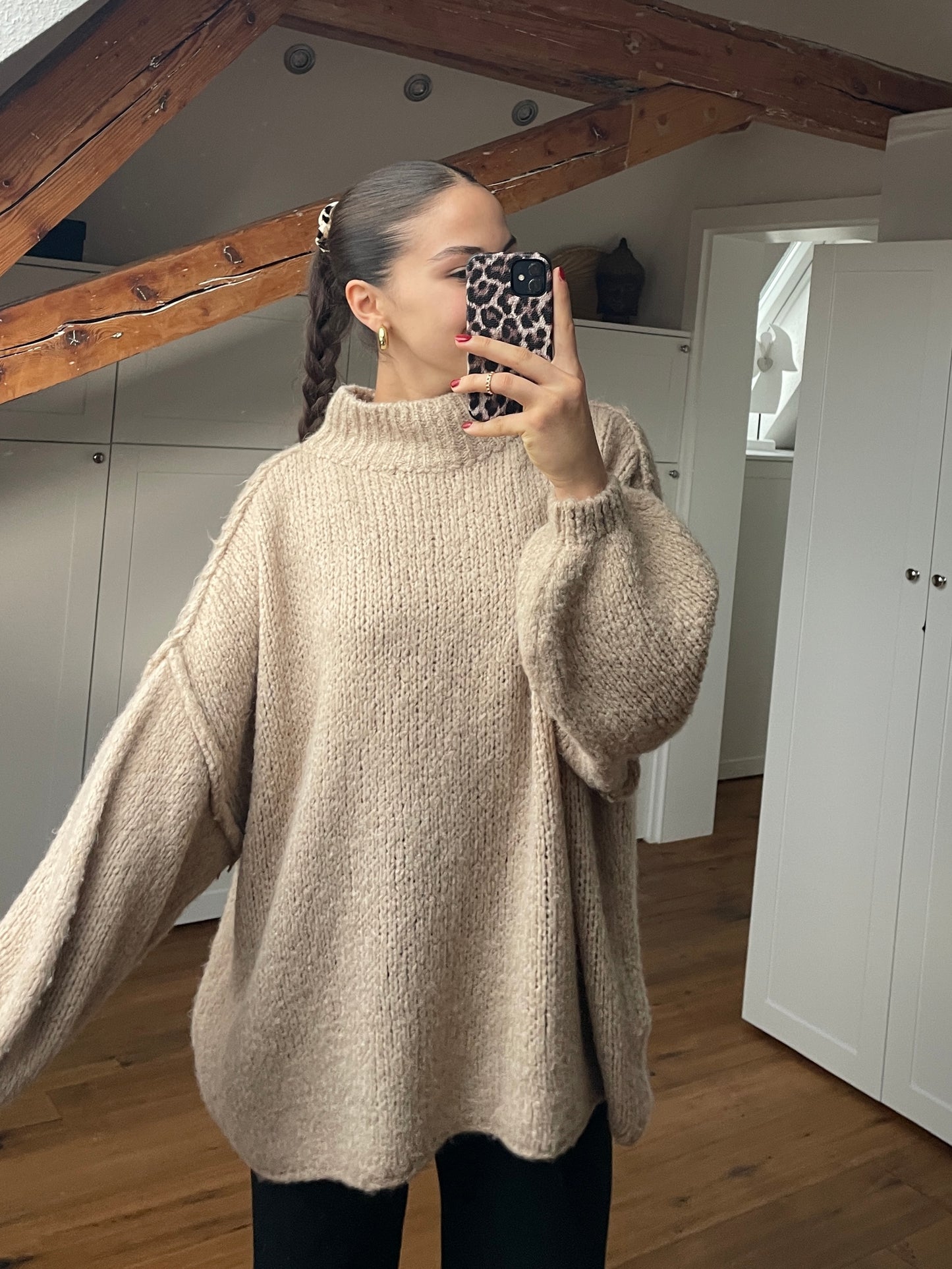 Cozy long Strickpullover - Toffee