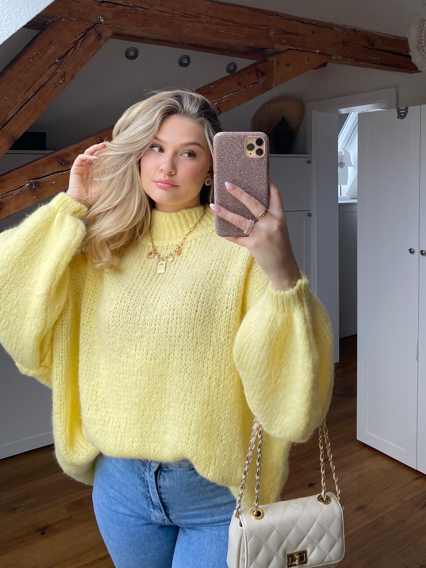 Cozy long Strickpullover - butter yellow