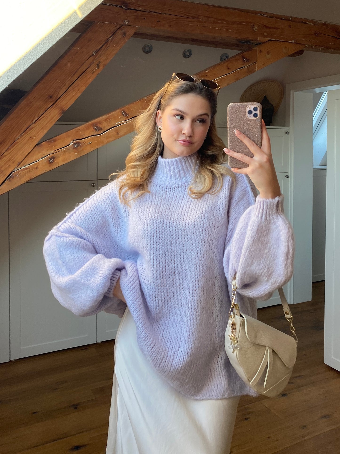 Cozy long Strickpullover - Flieder