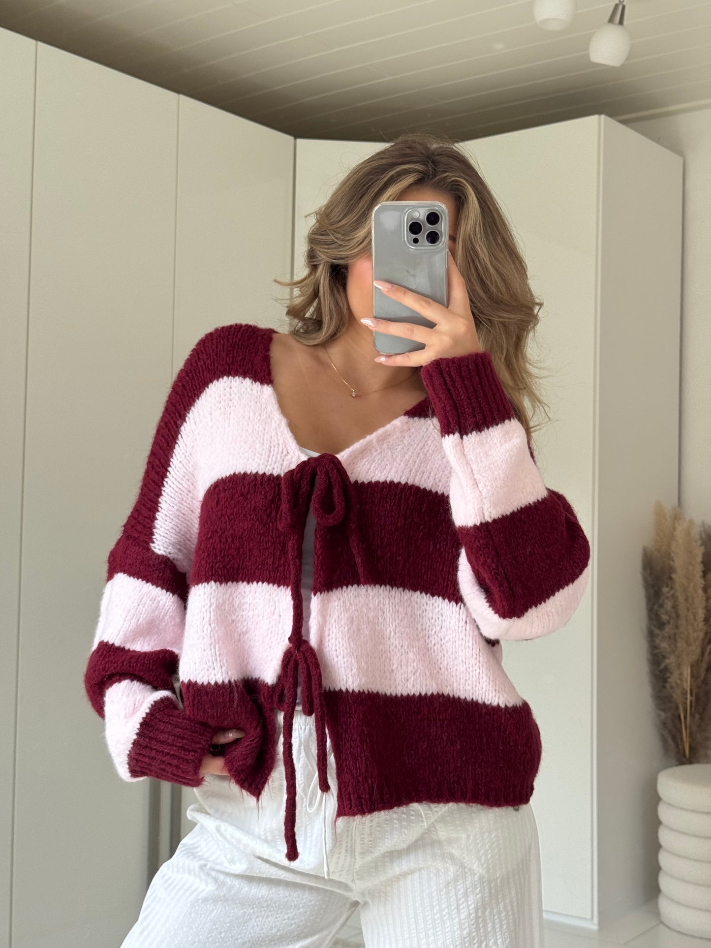 Streifen Cardigan - Berry