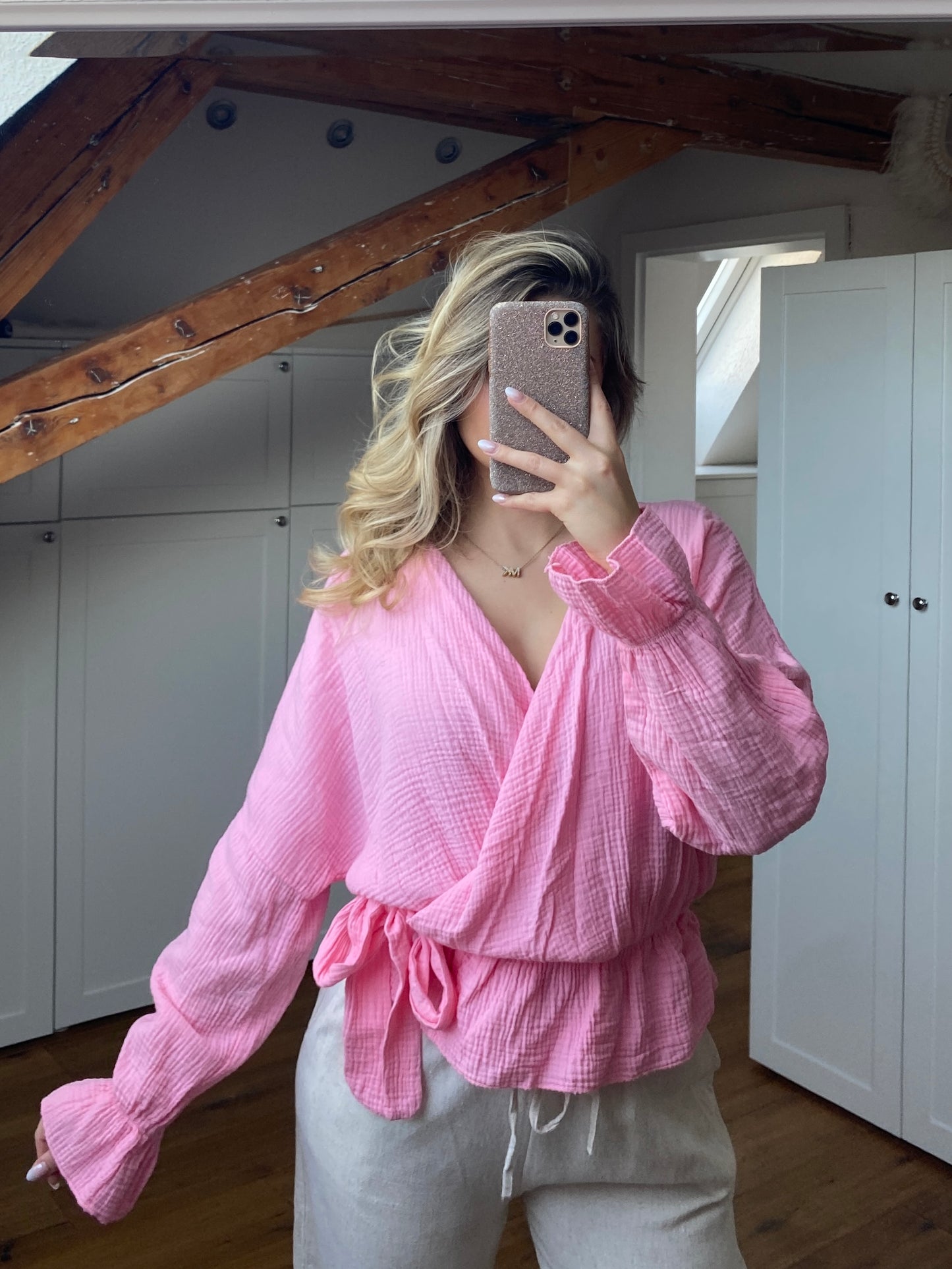 Musselin Wickelbluse - Rosa