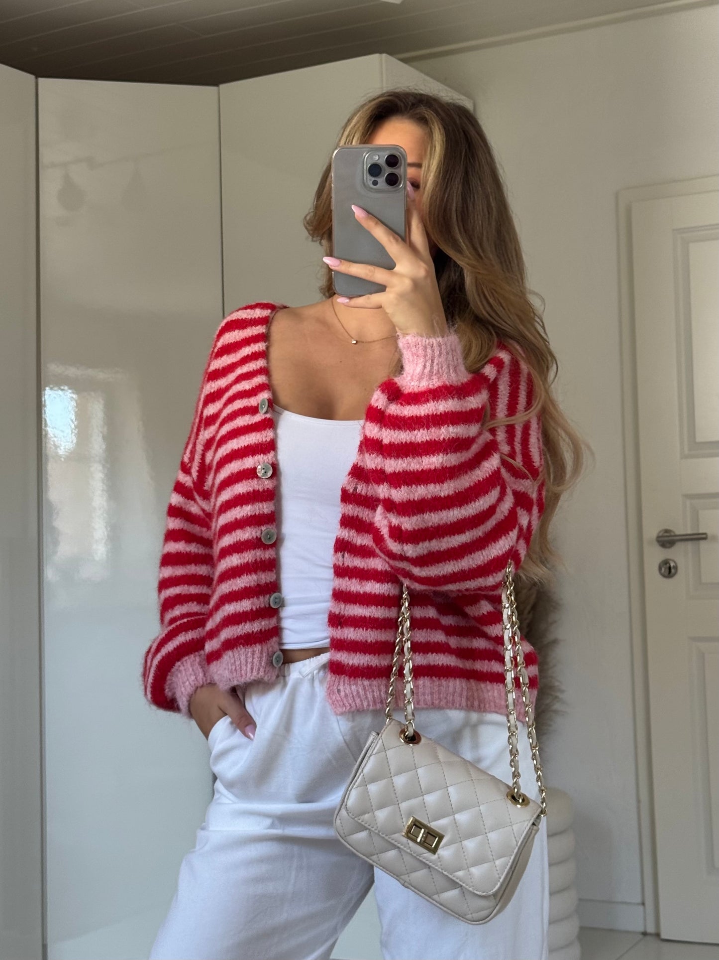 Pure Streifencardigan - Cherry