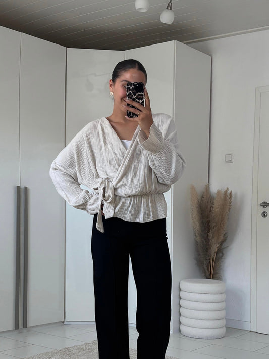 Musselin Wickelbluse  - beige