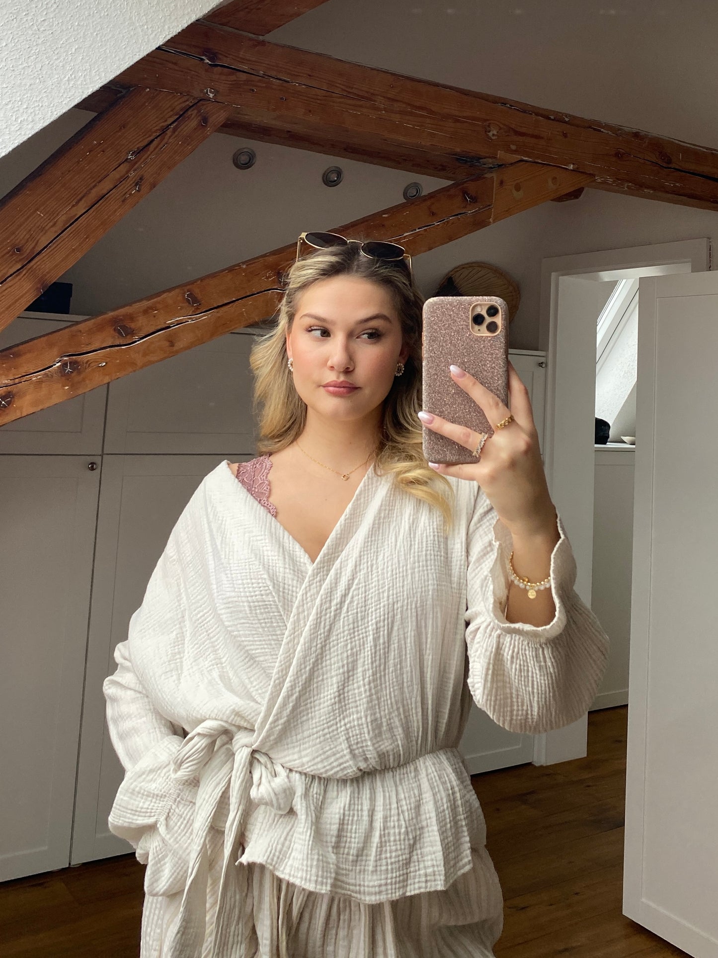 Musselin Wickelbluse - beige