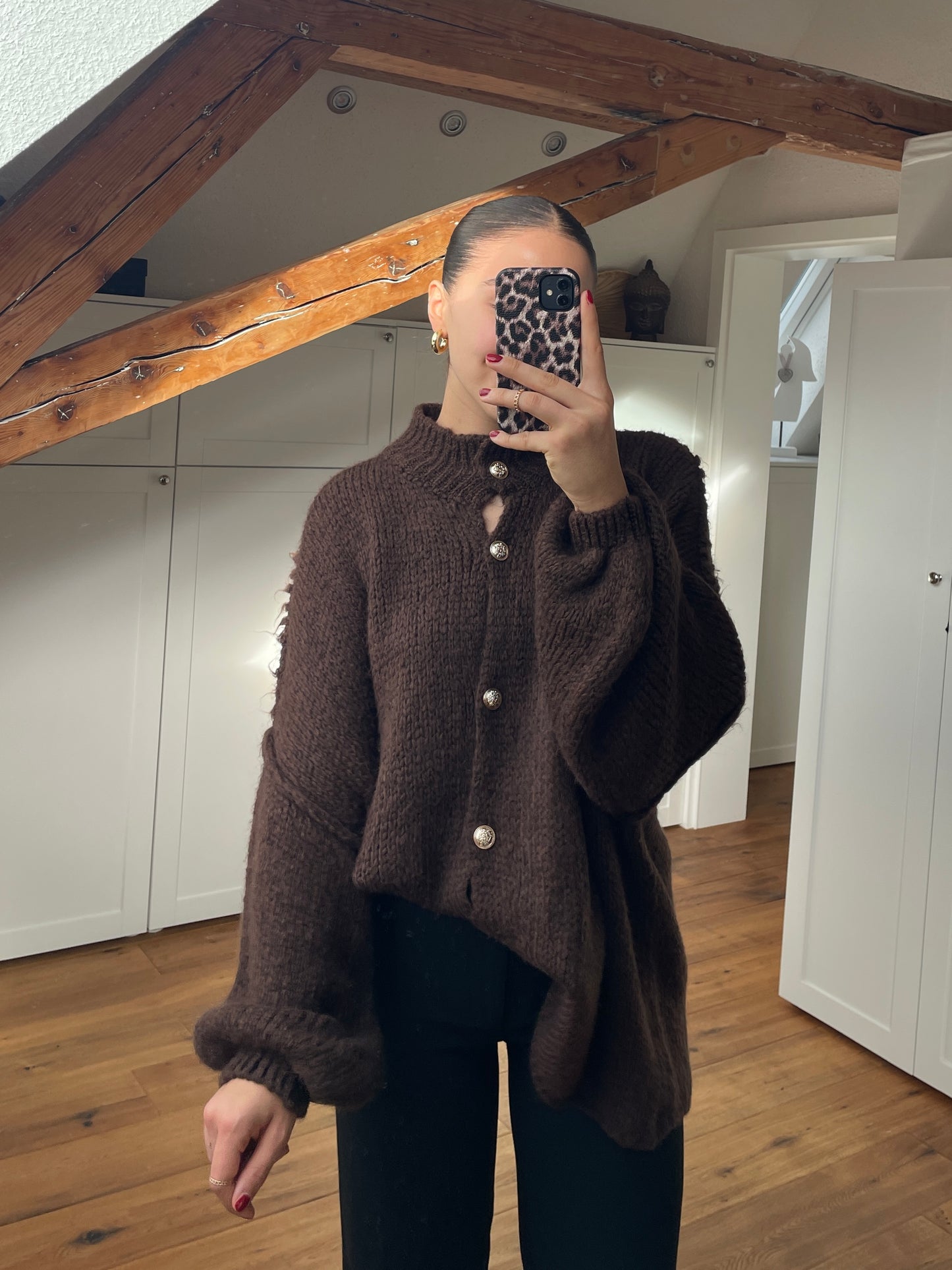 Cozy long Strickjacke - Schoko