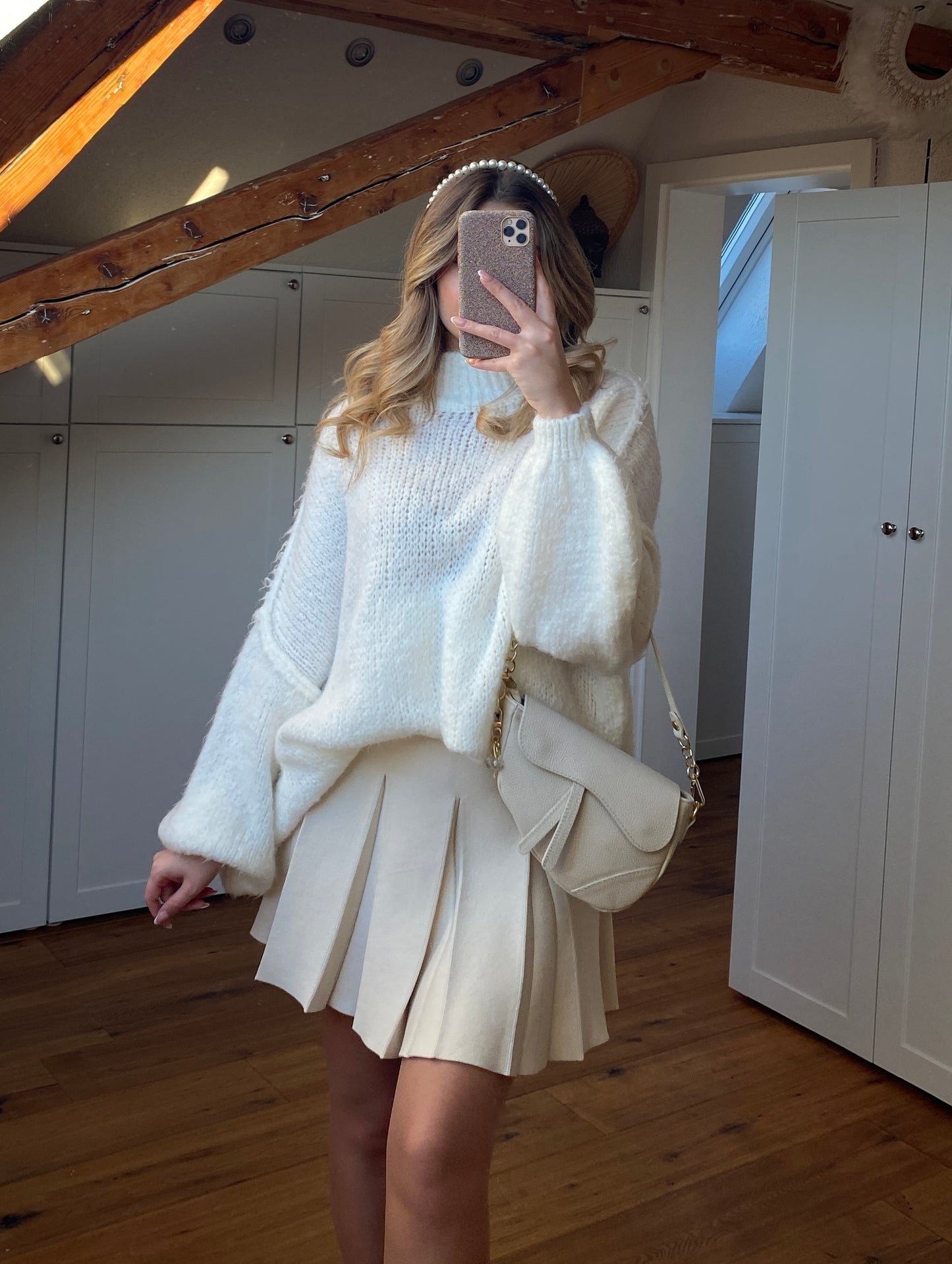 Cozy long Strickpullover - Weiß