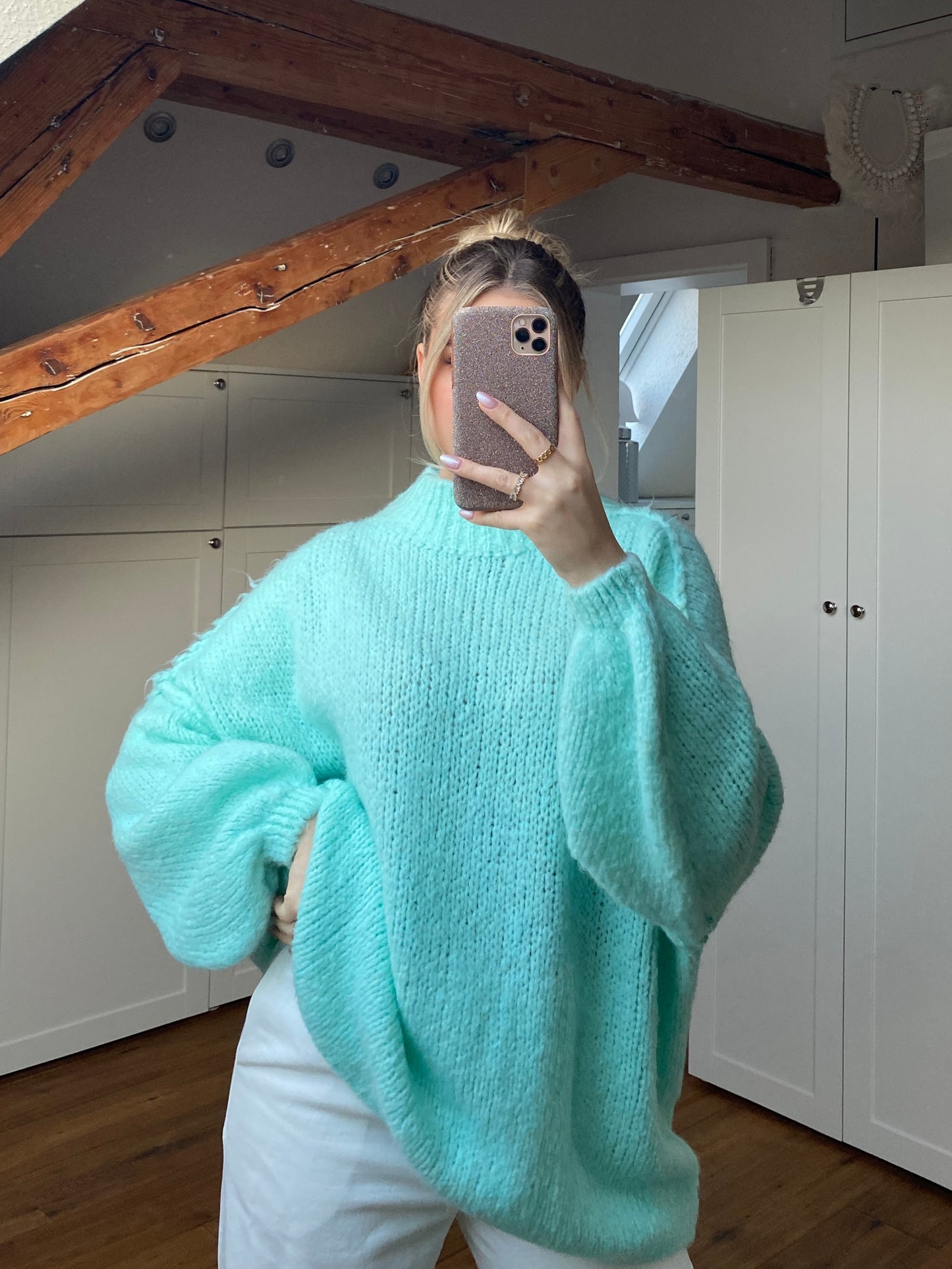 Cozy long Strickpullover - Türkis