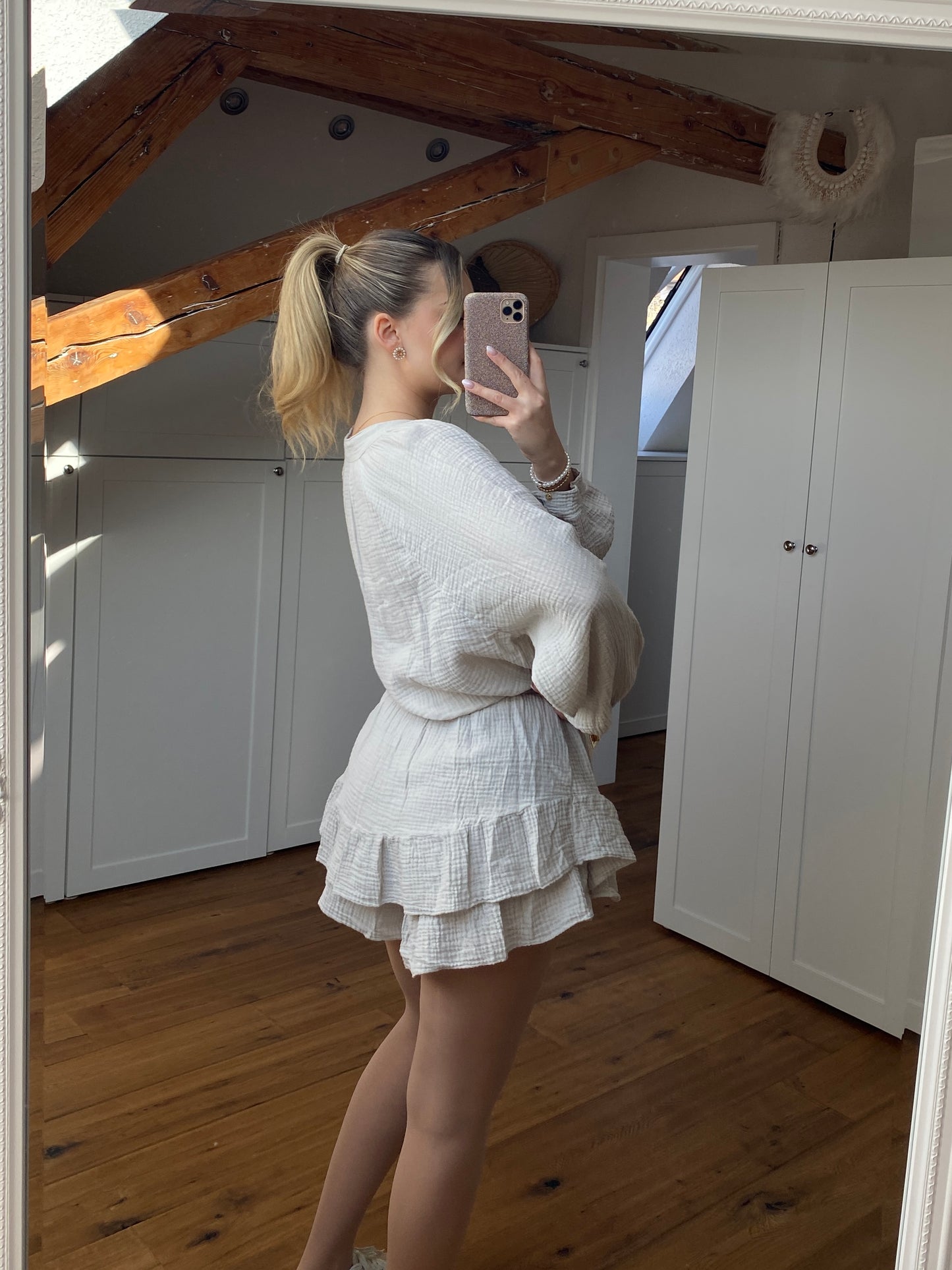 Musselin Schleifen Jumpsuit - creme