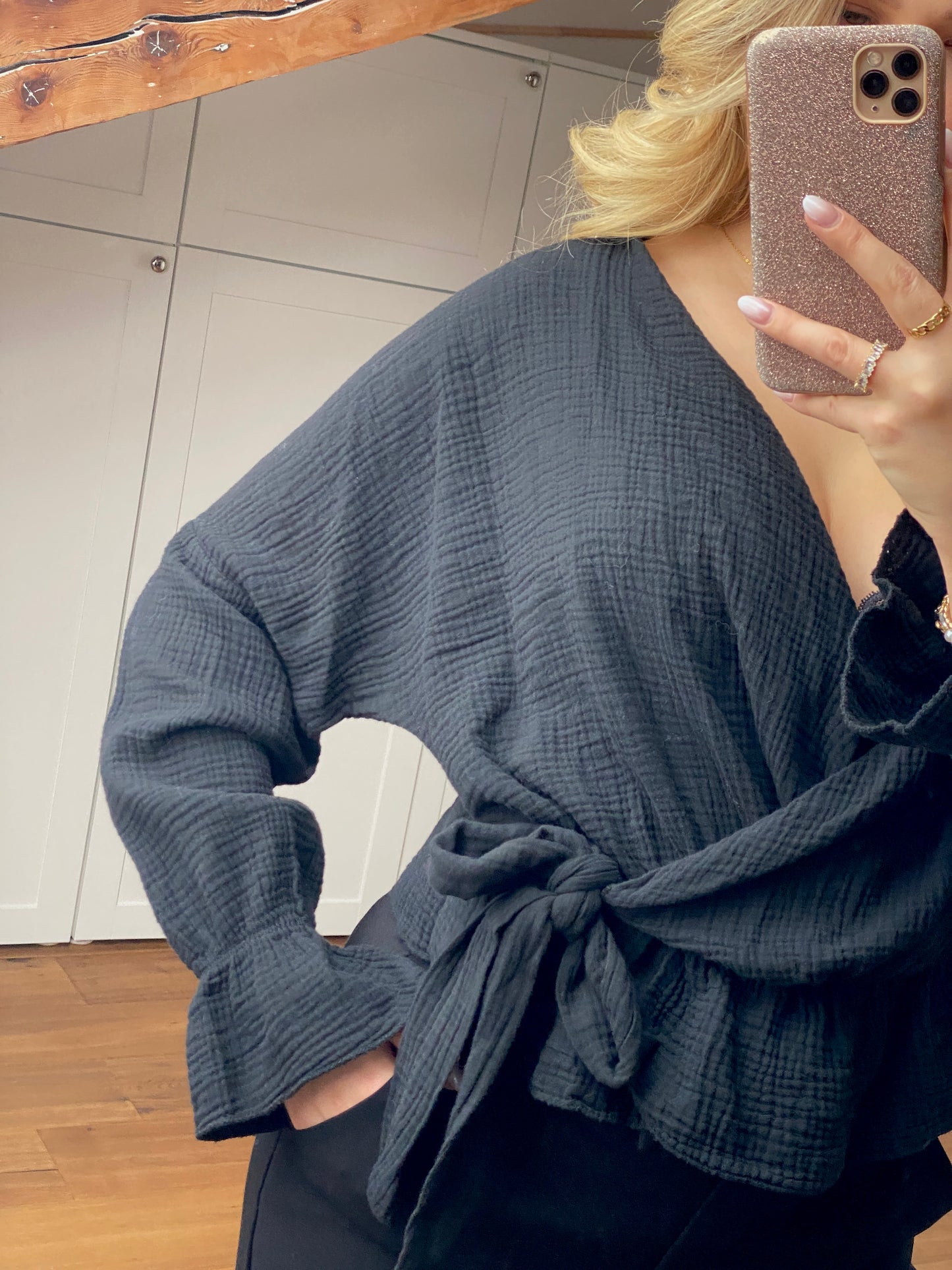 Musselin Wickelbluse - schwarz