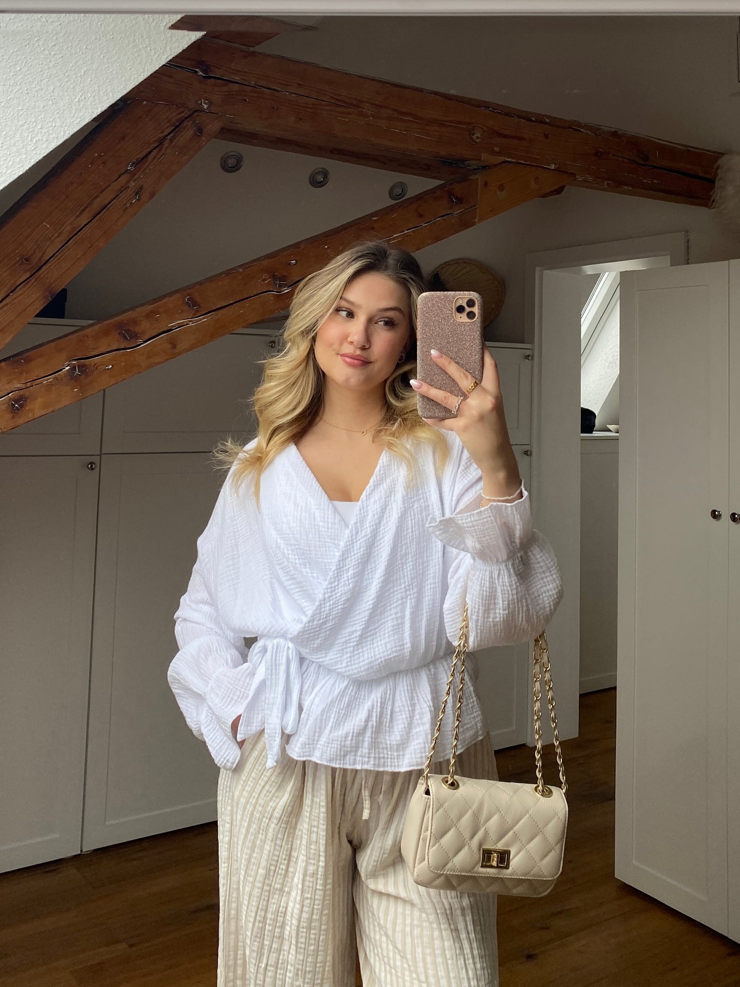 Musselin Wickelbluse - weiß
