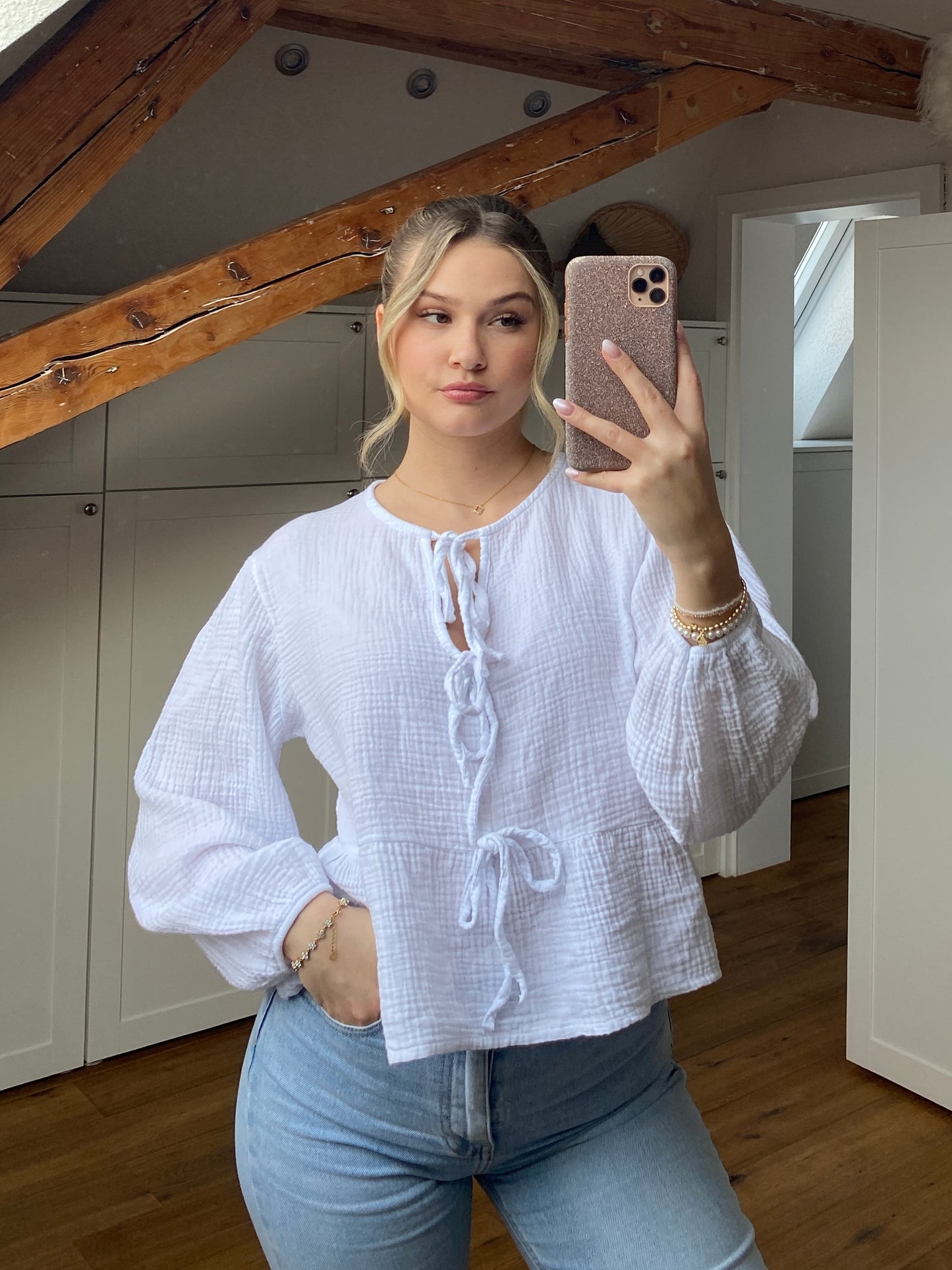 Ava Musselin Bluse - weiß