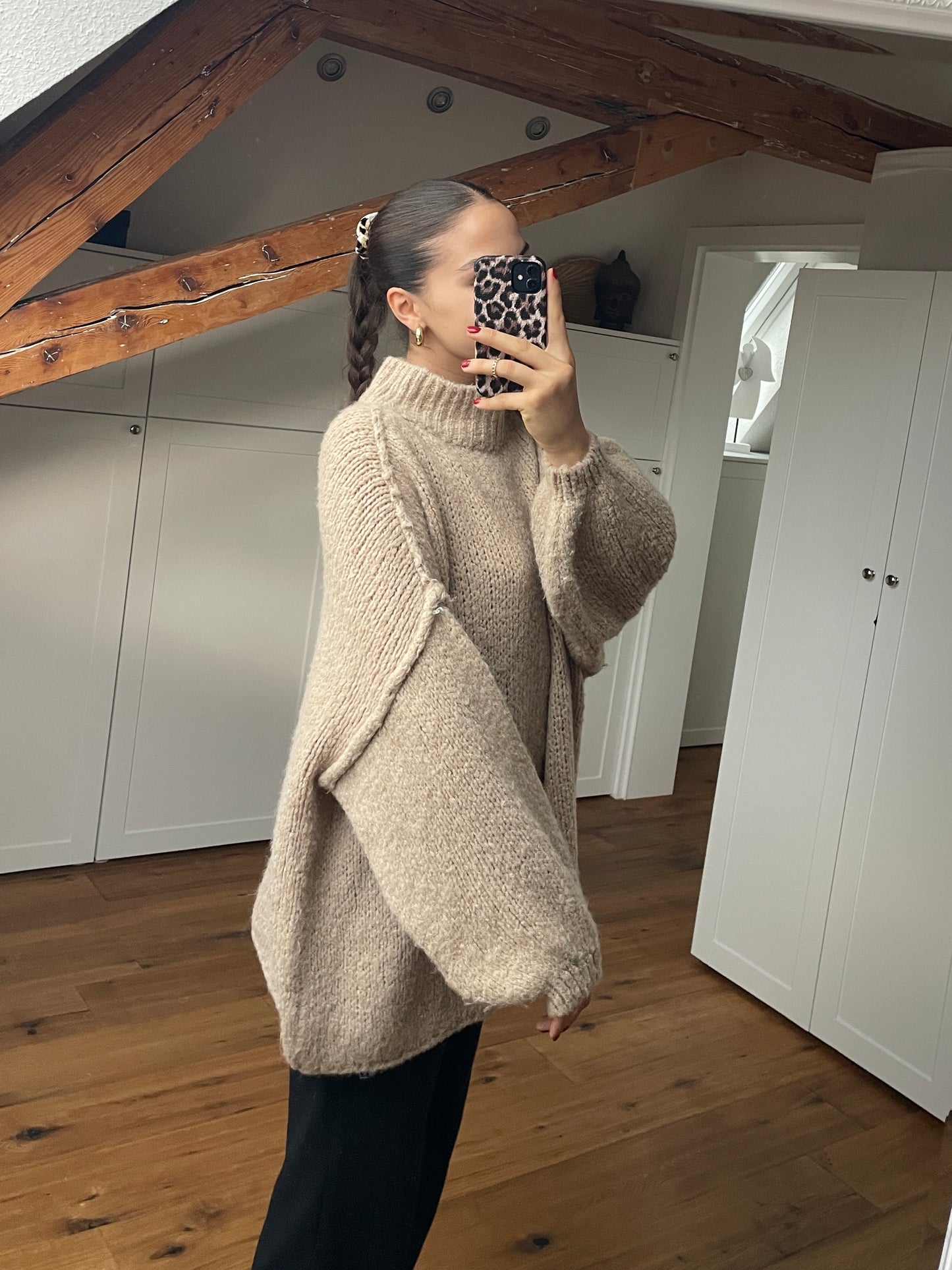 Cozy long Strickpullover - Toffee