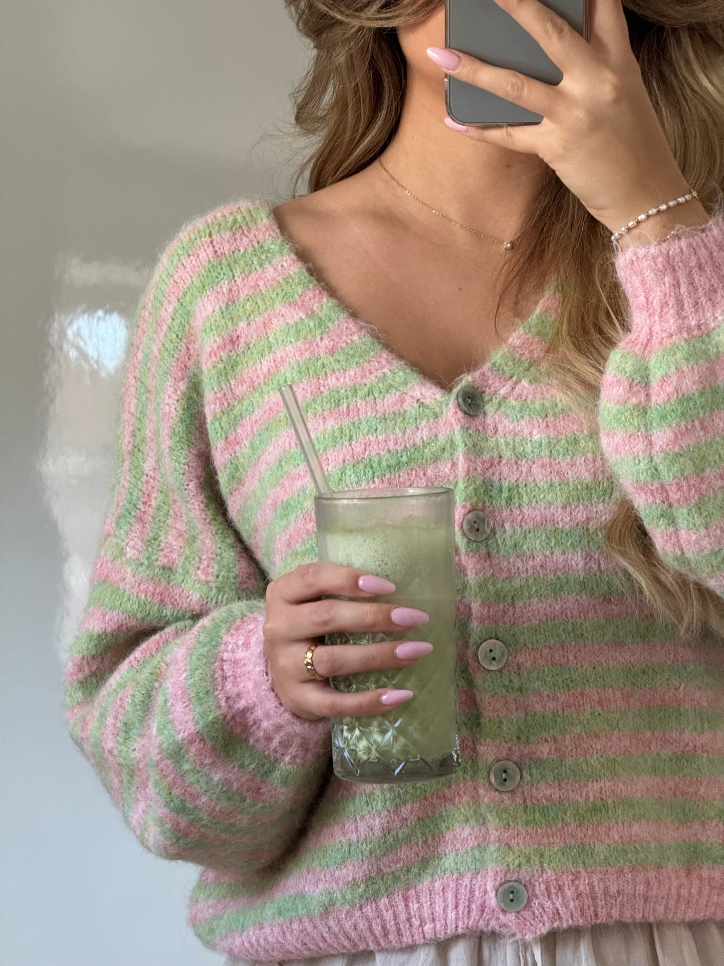 Pure Streifencardigan - Strawberry Matcha