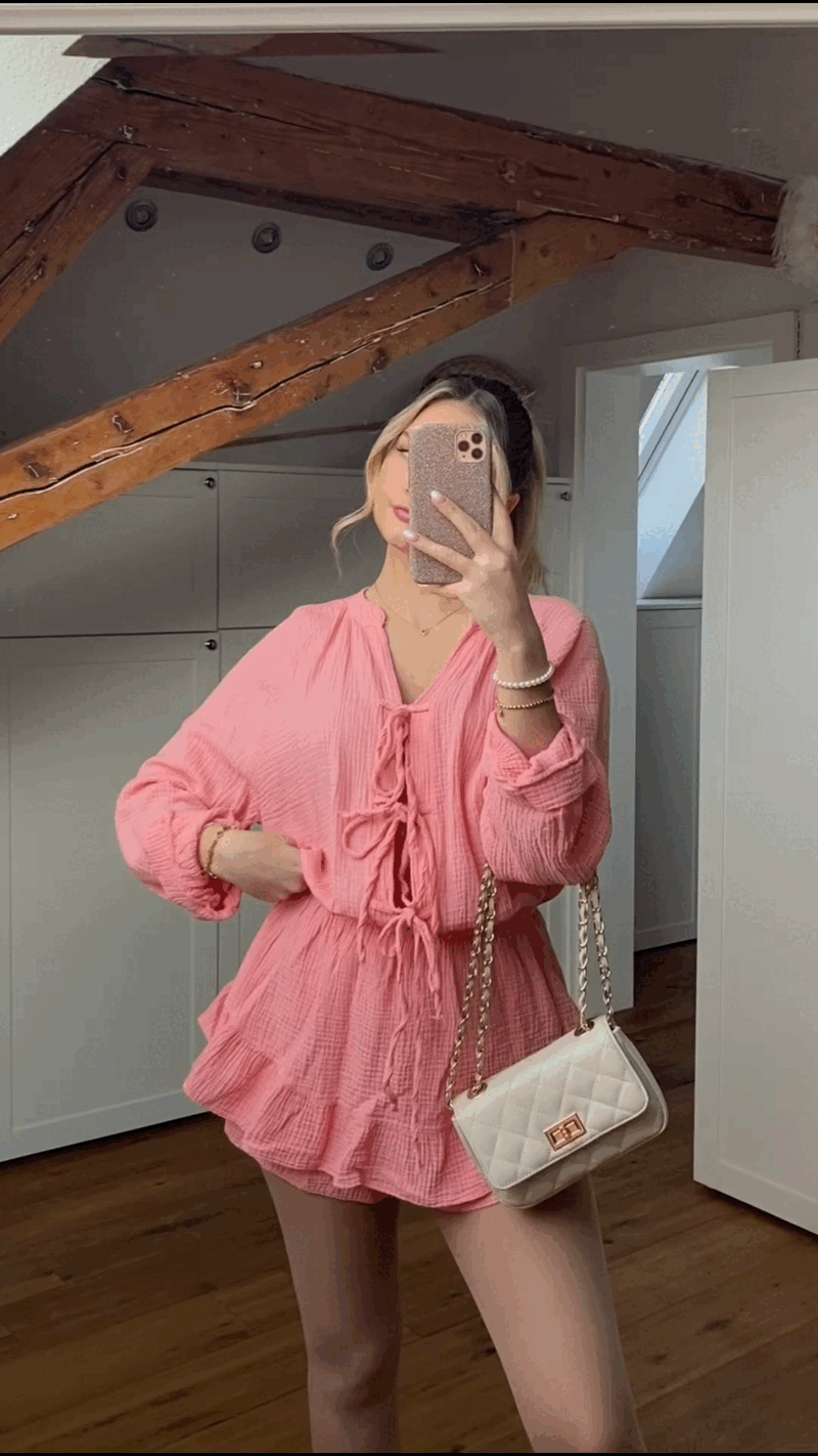 Musselin Schleifen Jumpsuit - Koralle