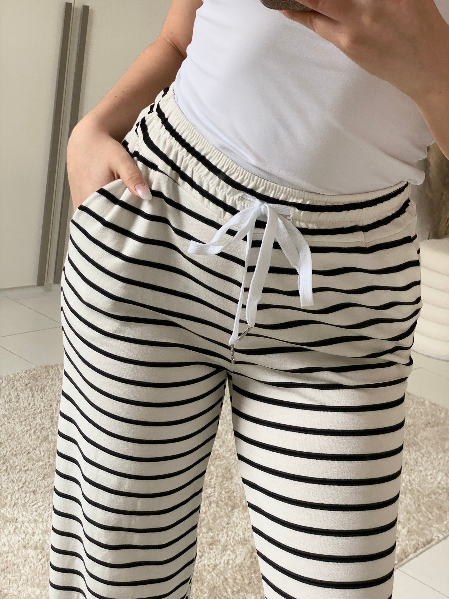 Streifen Lounge Hose - weiß