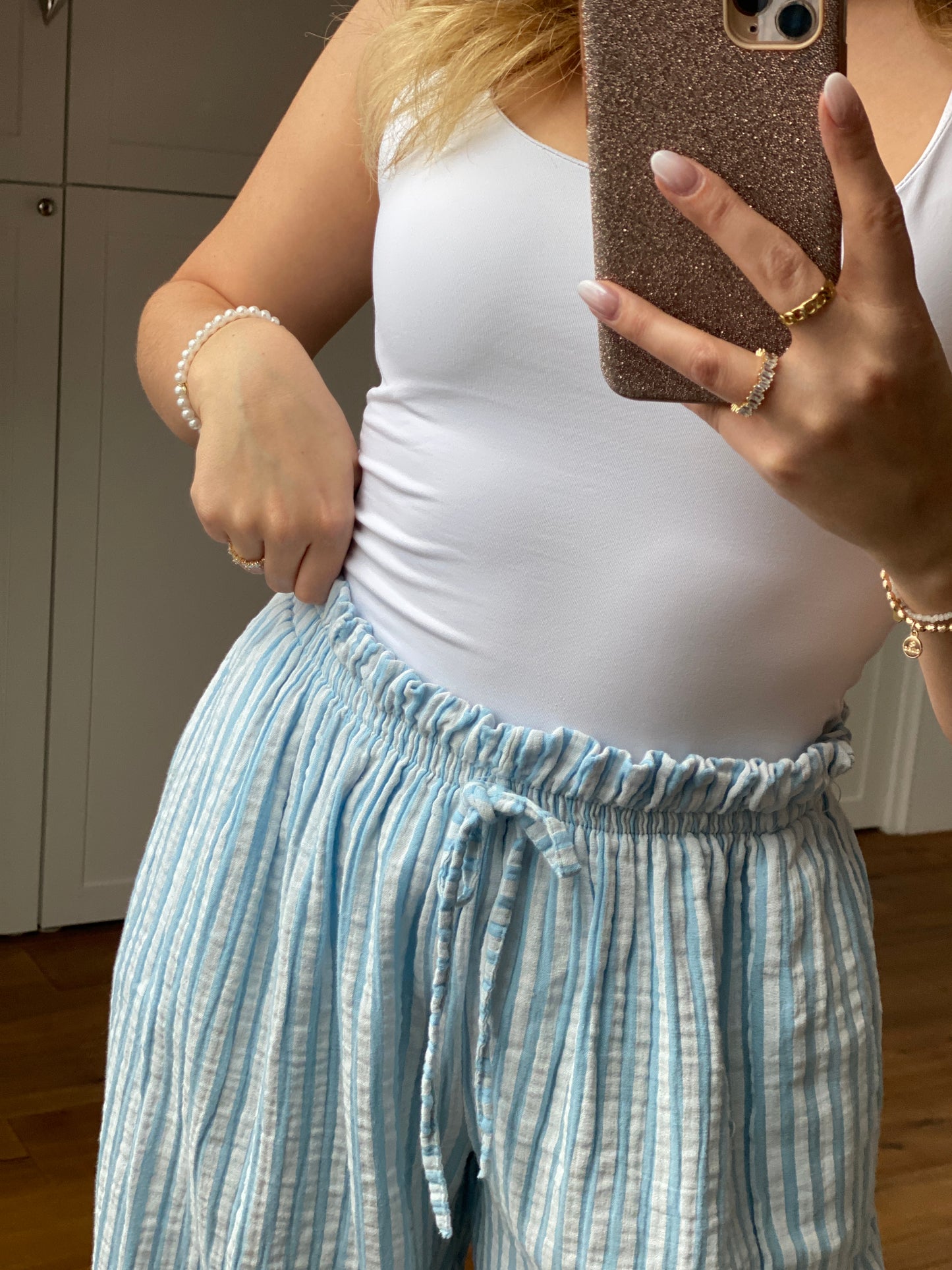 Sofia Musselin Streifen Hose - Blau