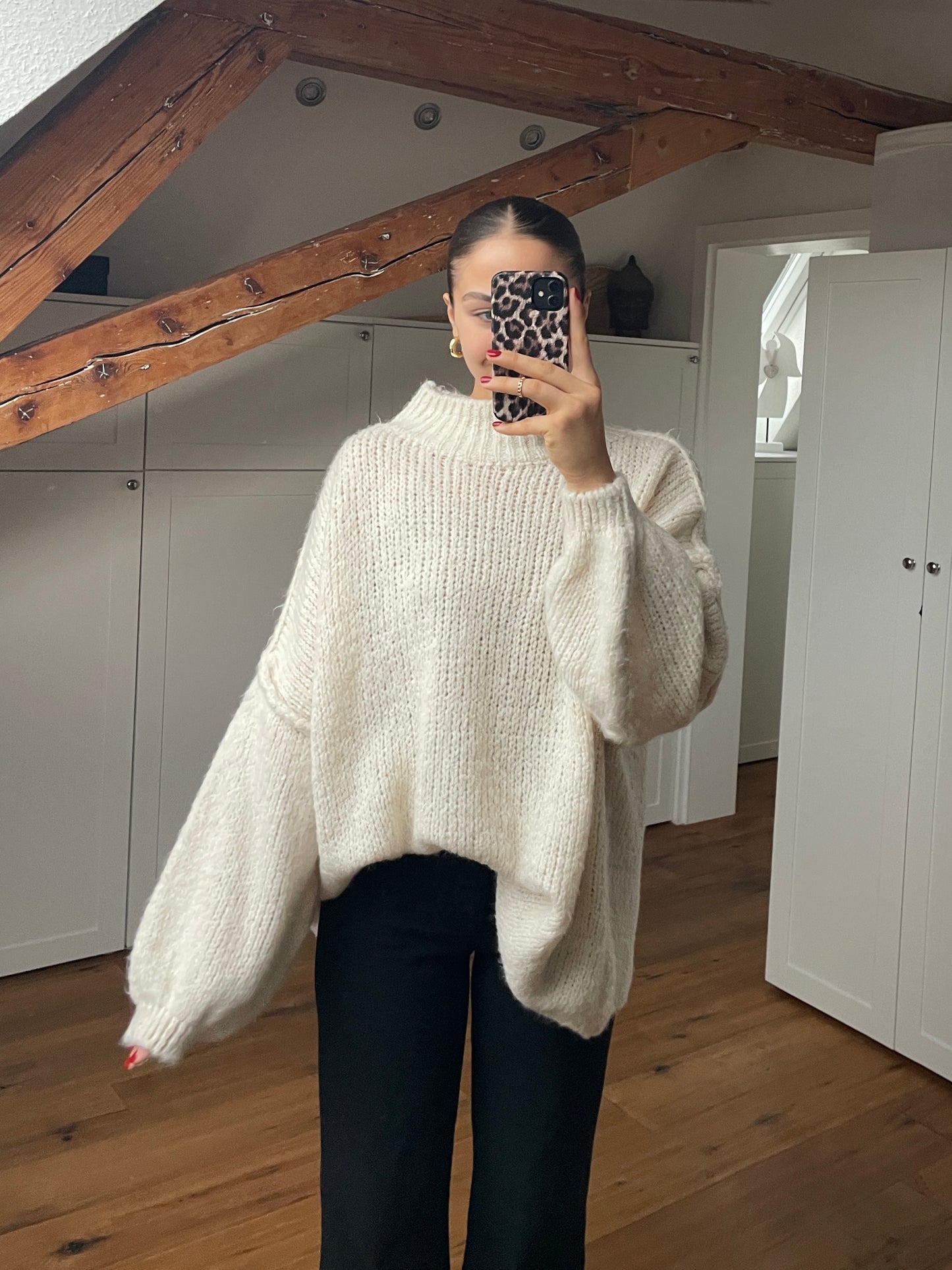 Cozy long Strickpullover - Creme