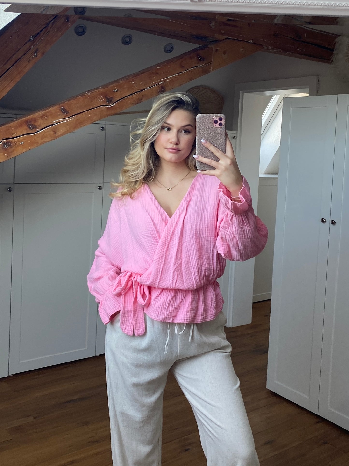 Musselin Wickelbluse - Rosa