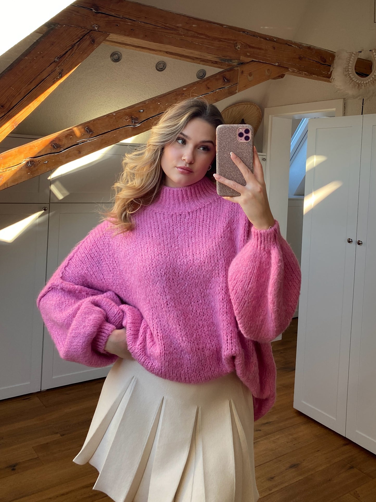 Cozy long Strickpullover - Pink